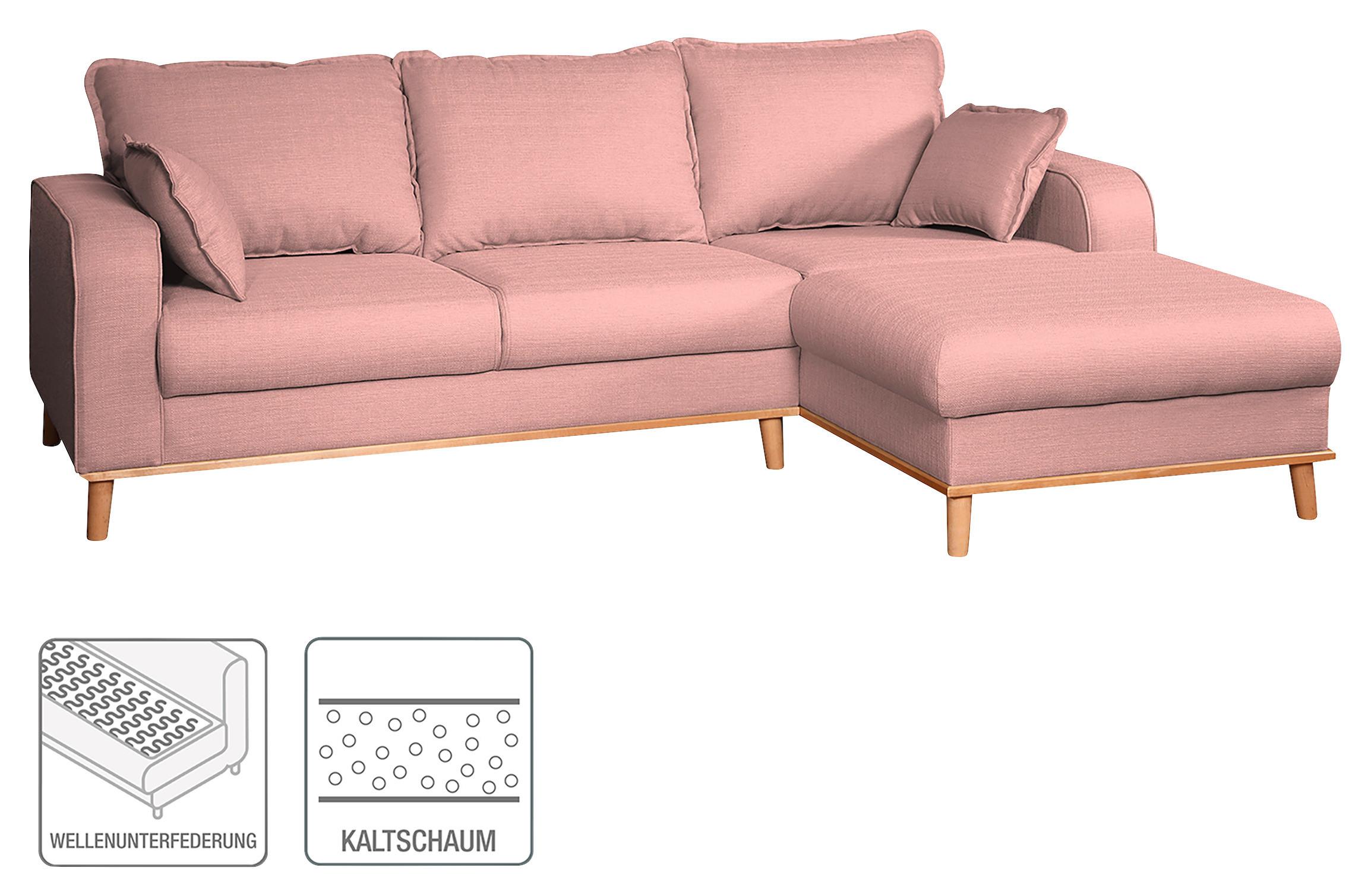 Ecksofa Beata Rosa S: 230x150 cm - Wengefarben/Rosa, Design, Textil (230/150cm) - Livetastic
