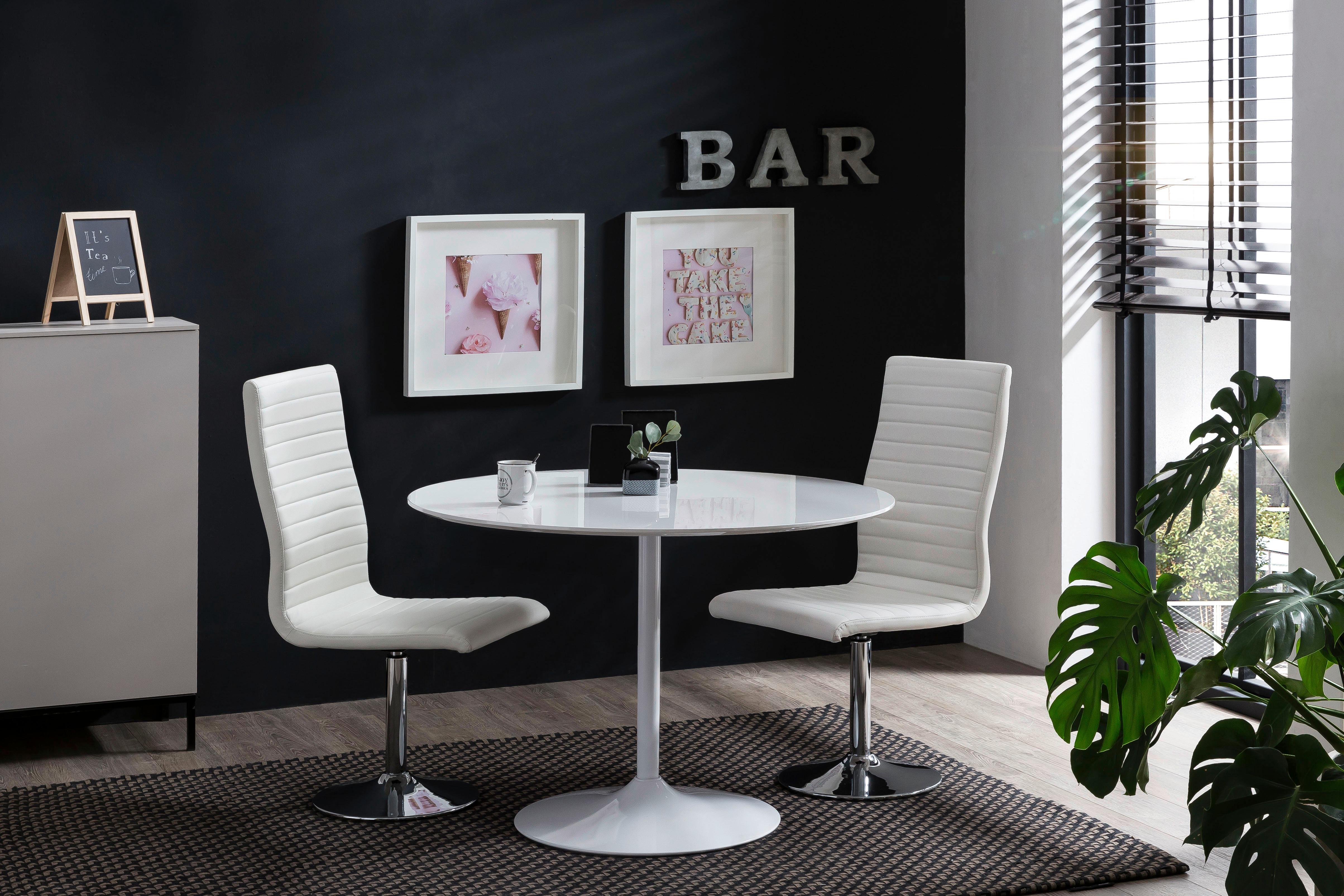 TISCHGRUPPE Weiß Hochglanz 110 cm - Weiß Hochglanz/Silberfarben, MODERN, Holzwerkstoff/Textil (110/110/75cm) - MID.YOU