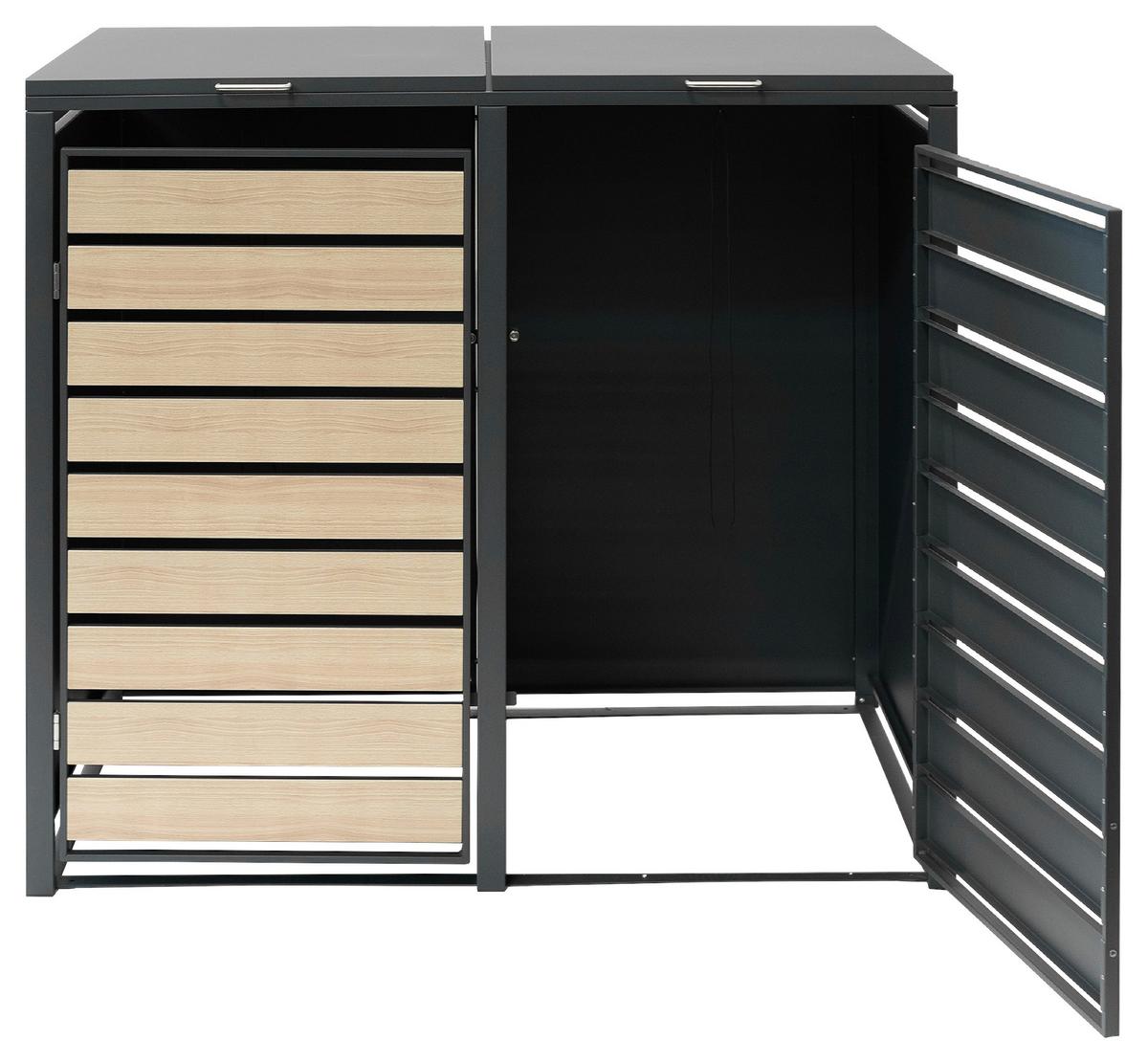 Mülltonnenbox Mülltonnenbox 2-Fach 240 Liter - Anthrazit/Naturfarben, Basics, Metall (80/116/132cm)