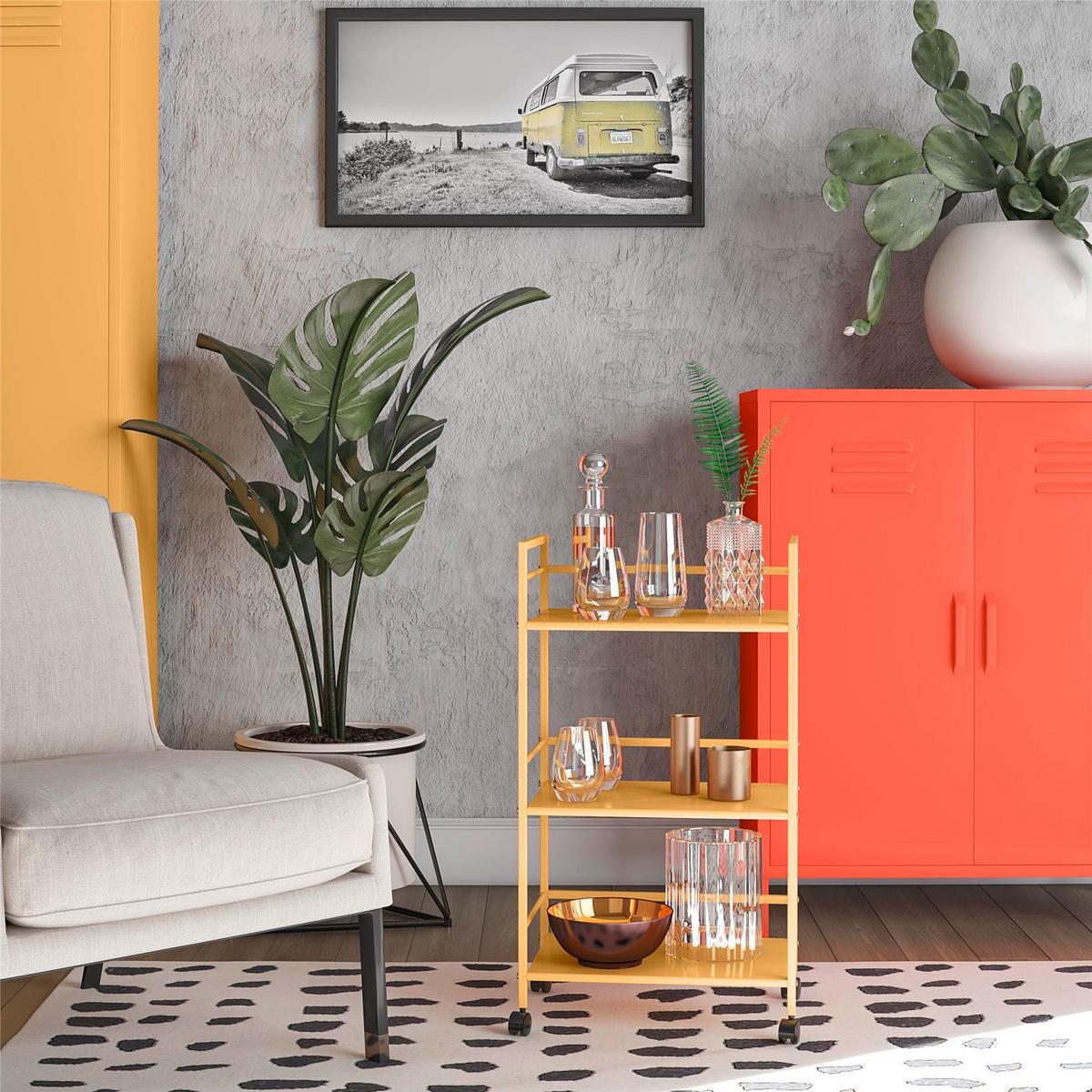 Servierwagen Cache Gelb B: 43 cm - Gelb, Design, Kunststoff/Metall (43/77/29cm) - MID.YOU