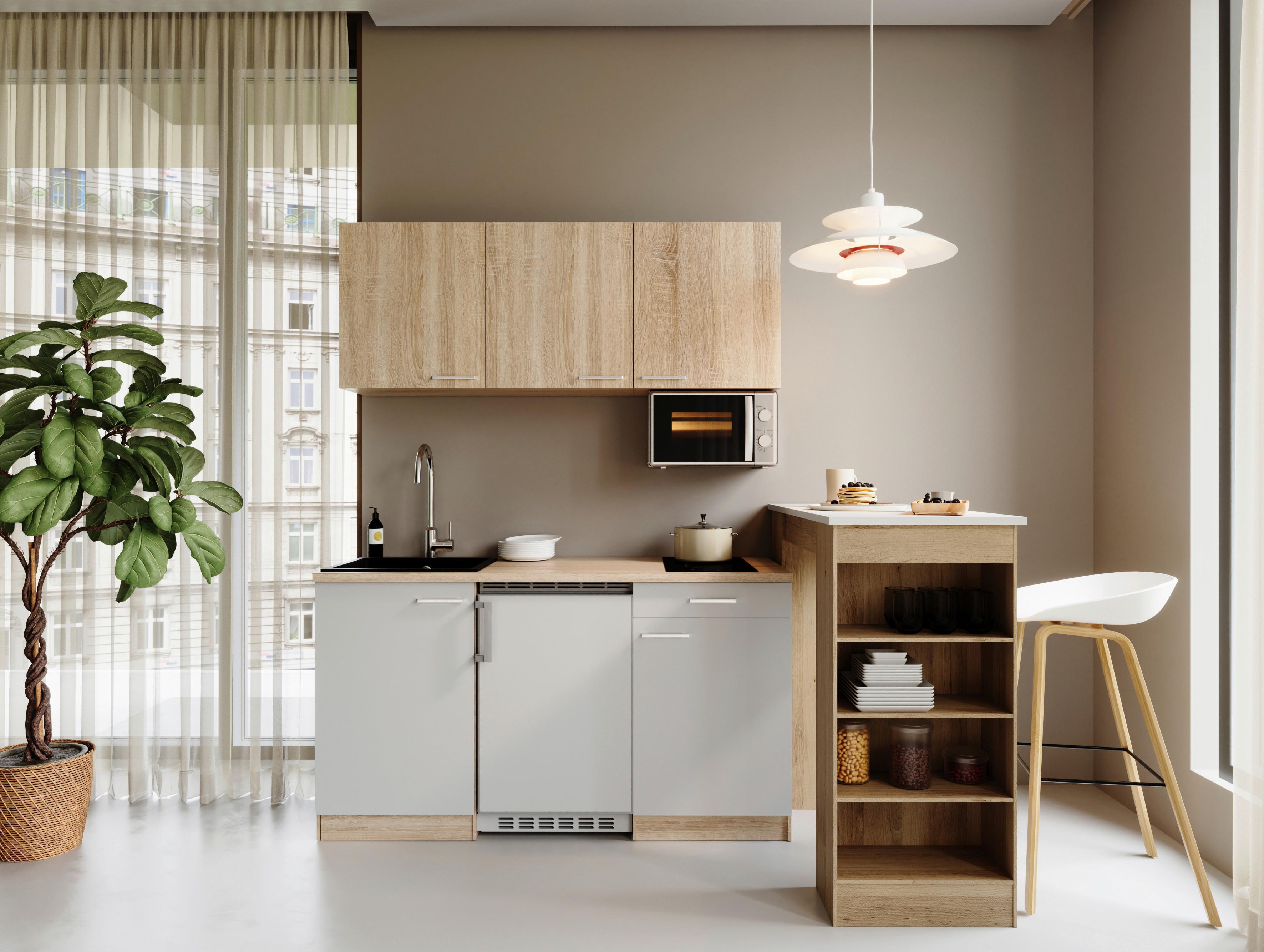 MINIKÜCHE Weiß/Eichefarben B: 150cm - Eichefarben/Weiß, Design, Holzwerkstoff (150cm) - Respekta