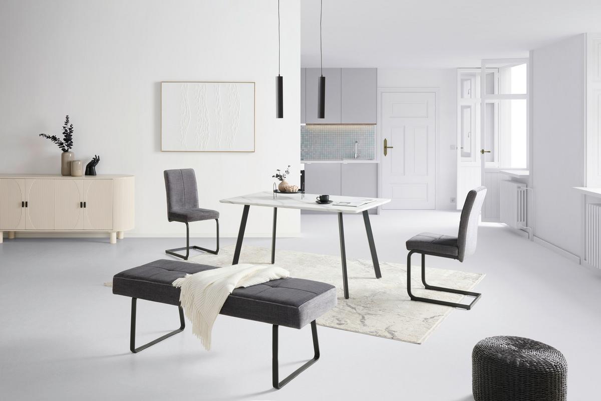 Sitzbank Tilos Ohne Lehne Samt Dunkelgrau, B: 140 Cm - Dunkelgrau/Schwarz, KONVENTIONELL, Textil/Metall (140/49/47cm) - MID.YOU