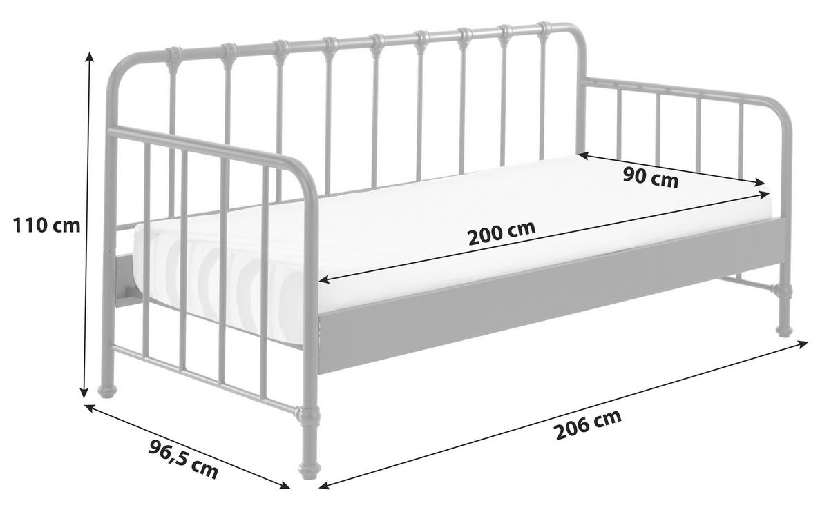 Kinderbett Bronxx 90x200 Cm Eisen Schwarz Mit Rückenlehne - Schwarz, MODERN, Holz/Metall (90/200cm) - Vipack