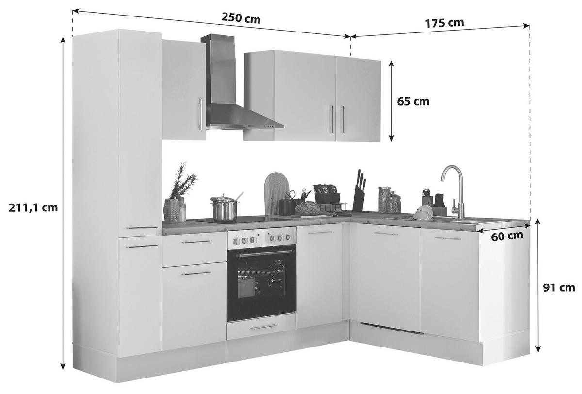 Eckküche Turin Weiß/eiche Dekor 250x175 Cm - Weiß/Eiche Artisan, Basics, Holzwerkstoff (250/175cm) - MID.YOU