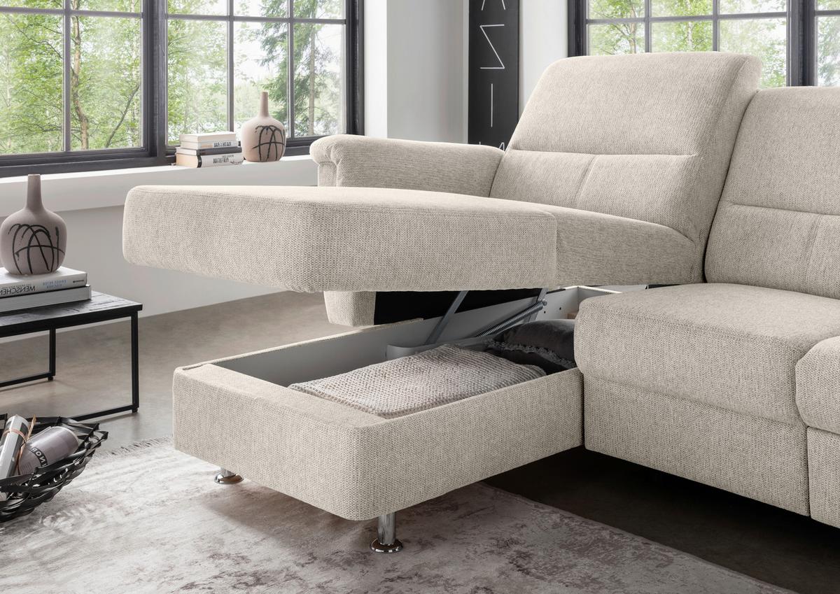 Ecksofa mit Stauraum Parole Beige Chenille - Chromfarben/Beige, MODERN, Textil (165/231cm) - Livetastic