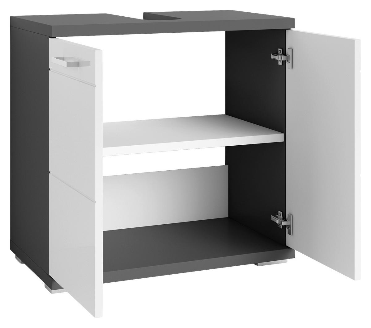 Waschbeckenunterschrank Nebraska B: 60 cm Anthrazit - Chromfarben/Weiß Hochglanz, MODERN, Holzwerkstoff (60/59/31,5cm) - MID.YOU