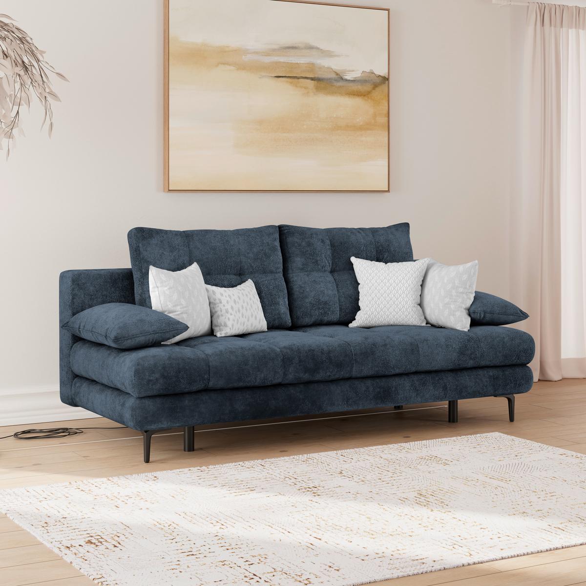 Schlafsofa Perla Dunkelblau B: 203 cm - Schwarz/Dunkelblau, KONVENTIONELL, Textil (203/94/96cm)
