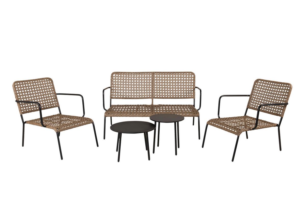 Loungegarnitur 5-tlg Paola Holz/metall Mit Kissen - Dunkelgrau/Schwarz, KONVENTIONELL, Naturmaterialien/Holz - Gardenson