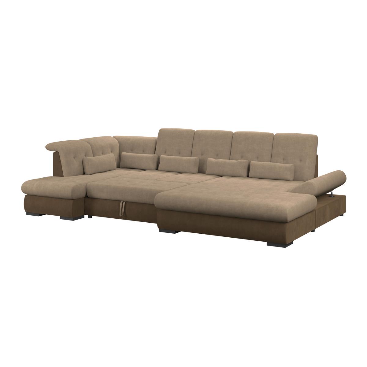 Wohnlandschaft Madera Mit Schlaffunktion Braun - Hellbraun/Dunkelbraun, KONVENTIONELL, Kunststoff/Textil (212/358/190cm)