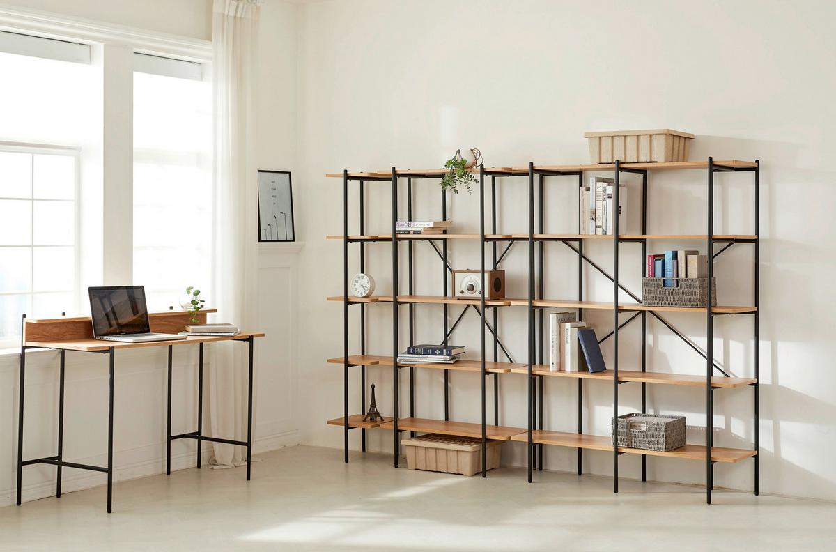 Schreibtisch Naturfarben, Schwarz L: 120cm - Schwarz/Naturfarben, Design, Holzwerkstoff/Metall (120/46/85,5cm) - Livetastic