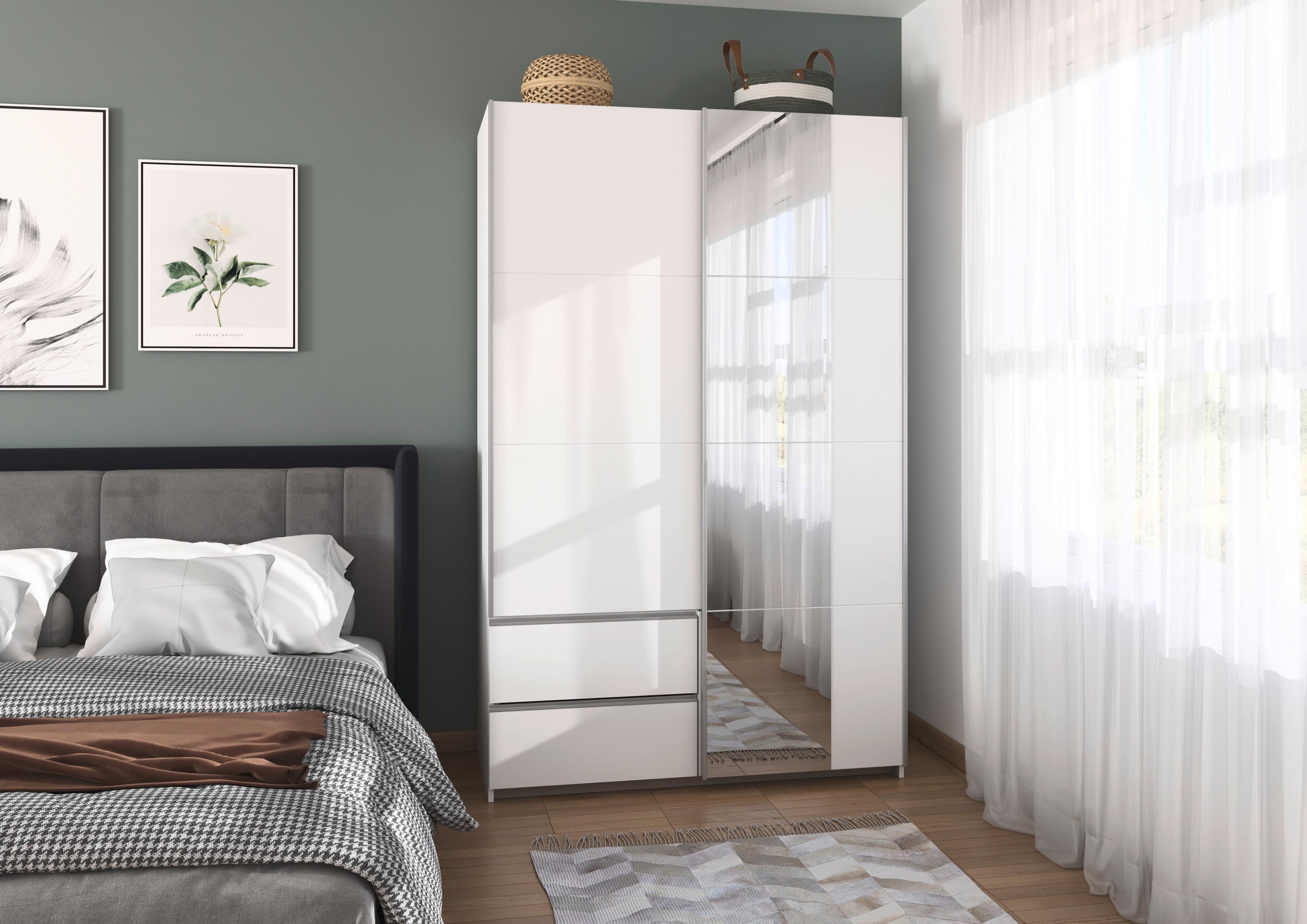 Schwebetürenschrank Stoke Weiß Alufarben inkl.spiegel B:131cm - Weiß, MODERN, Holzwerkstoff (131/210/59cm) - Rauch Möbel