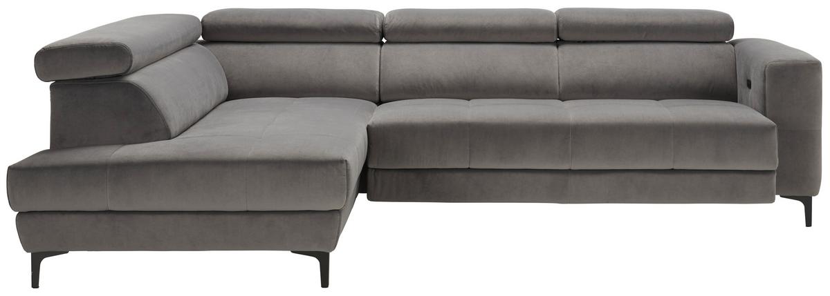 Rohová sedačka EMMA, levá, šedá,nast.op.hl,USB,el.výsuv - šedá/černá, Moderní, textil (210/47/301cm) - Premium Living