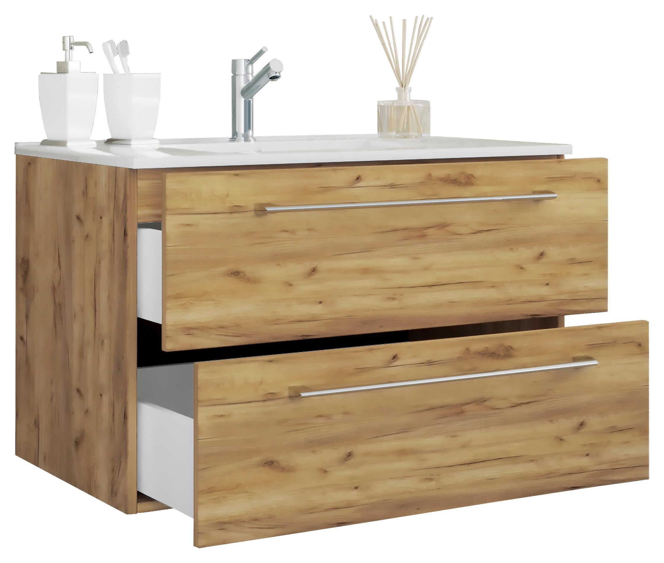 Waschtischkombi Badinos Honigeiche B: 81 Cm - Honigeiche/Weiß, MODERN, Keramik/Holzwerkstoff (81cm) - MID.YOU