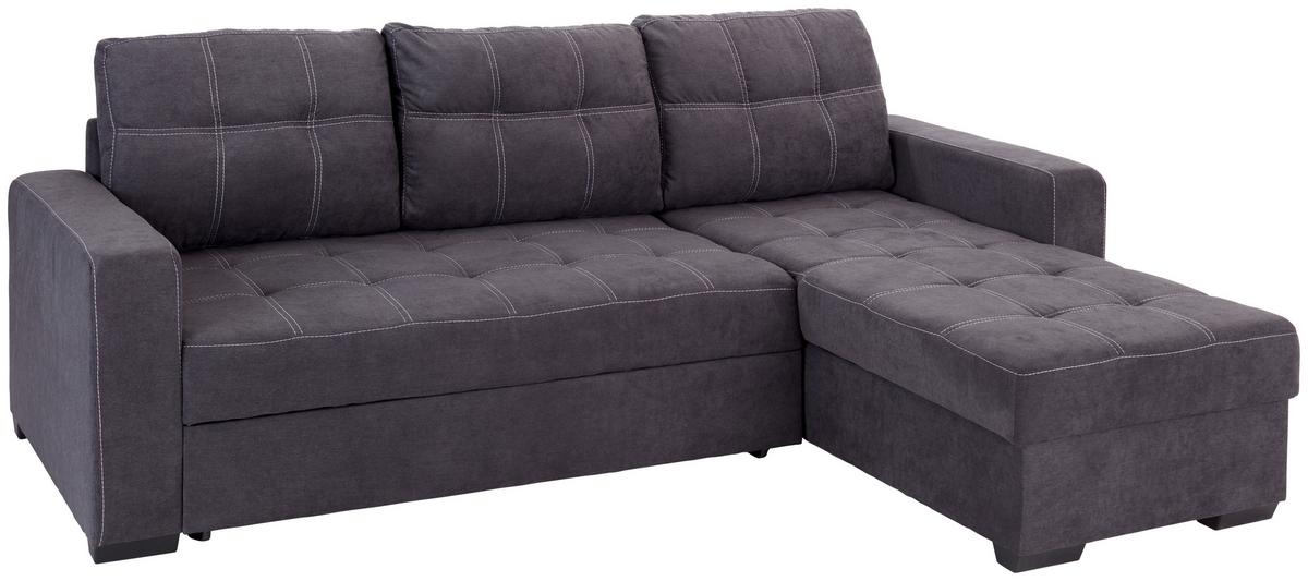 Ecksofa mit Schlaffunktion + Bettkasten Mediolan Dunkelgrau - Dunkelgrau/Schwarz, Design, Textil (240/160cm) - Ondega