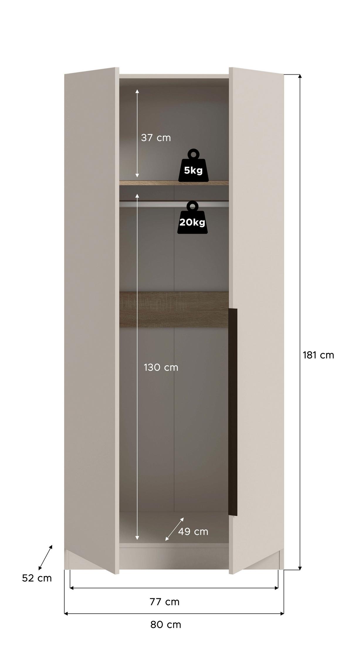 DREHTÜRENSCHRANK Kopenhagen Kaschmir B: 80cm - Kaschmir, MODERN, Holzwerkstoff (80/181/52cm) - Livetastic