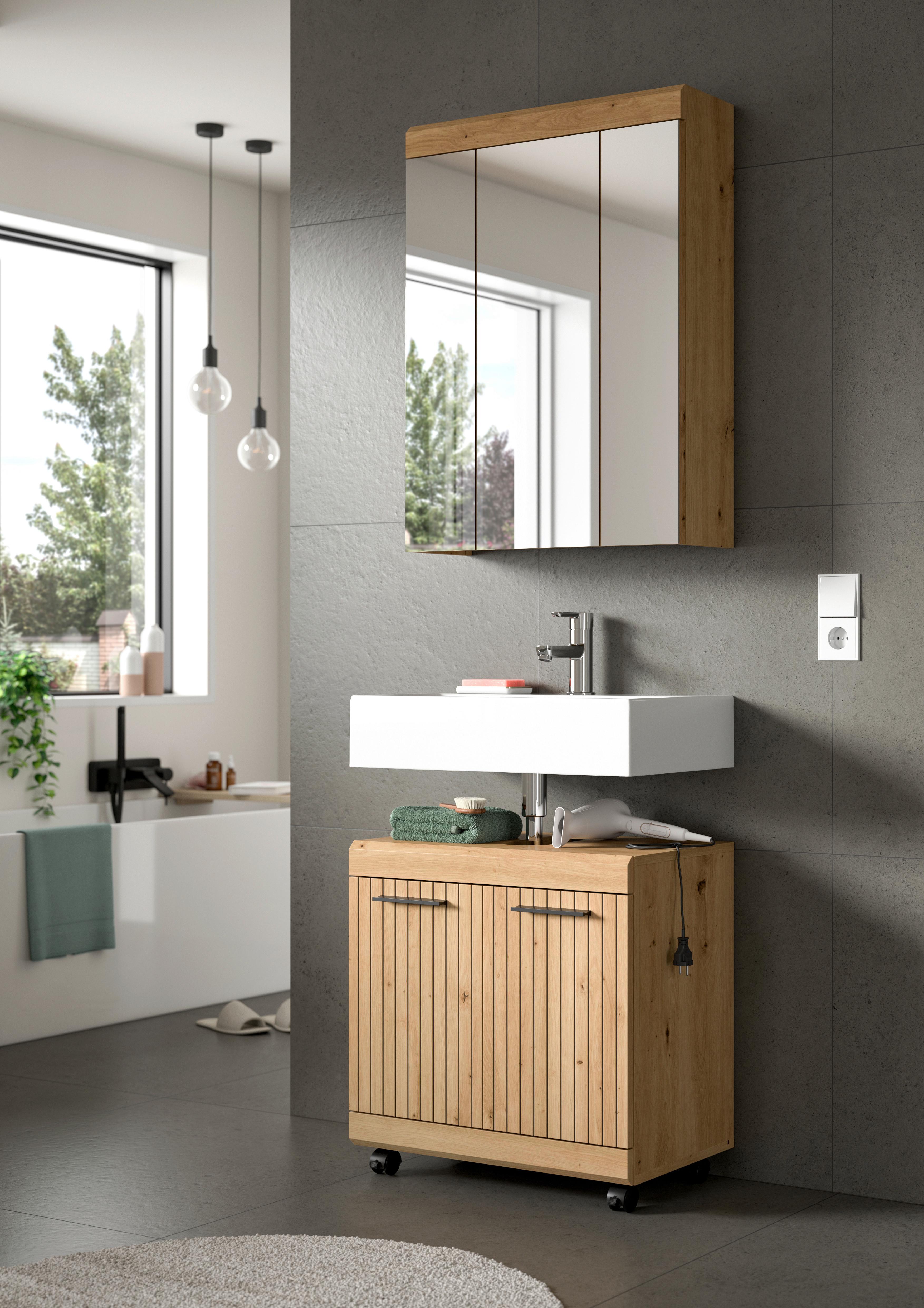 Badezimmer Scout Eiche Artisan Dekor B: 60cm - Schwarz/Eiche Artisan, Trend, Glas/Holzwerkstoff (60cm) - MID.YOU