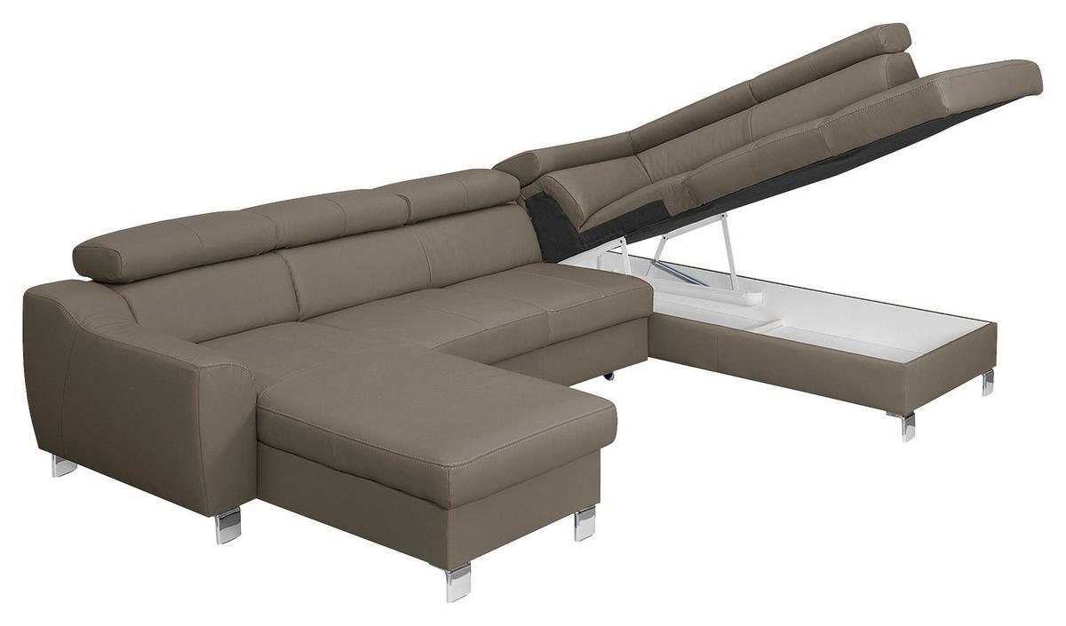 Wohnlandschaft Aspen Taupe U-Form: 175 Cm - Taupe/Chromfarben, Design, Leder/Textil (175/315/208cm) - Livetastic