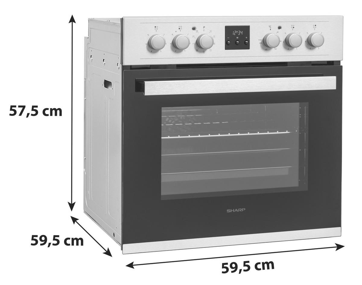 Einbauherd-Set K-62d19im0-Eu B: 59,5 cm Elektro-Glaskeramik - Edelstahlfarben/Schwarz, Basics (59,5/59,5/57,5cm) - Sharp