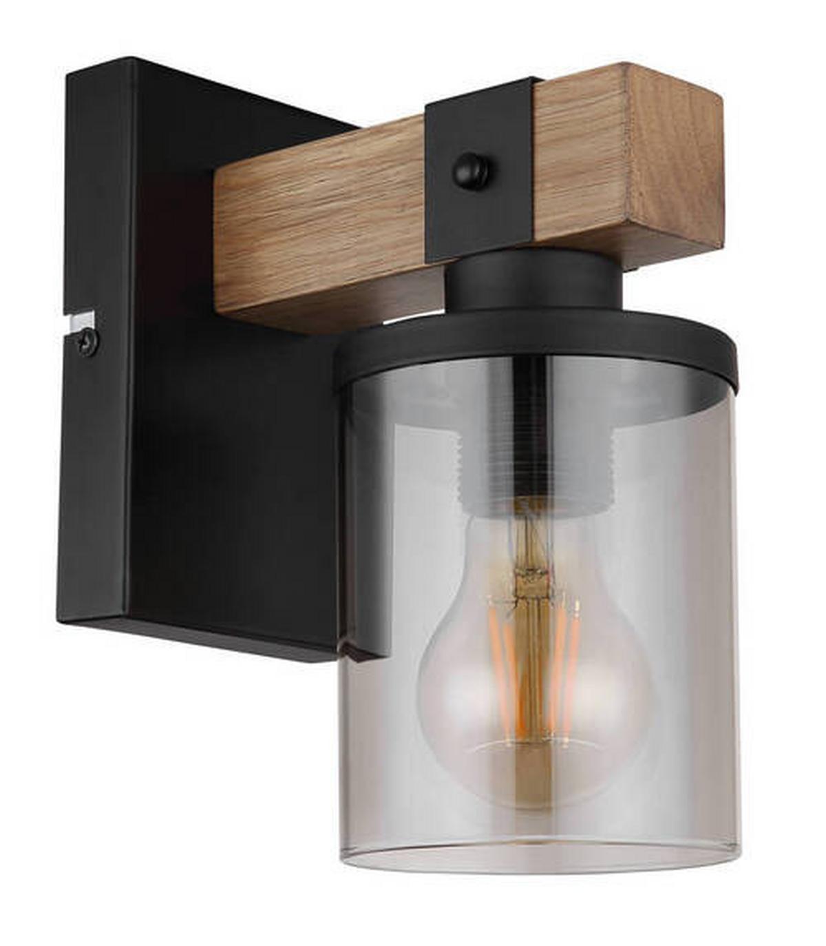 Wandleuchte 15555w - Dunkelbraun/Schwarz, Natur, Glas/Holz (10/17/22,5cm) - Globo