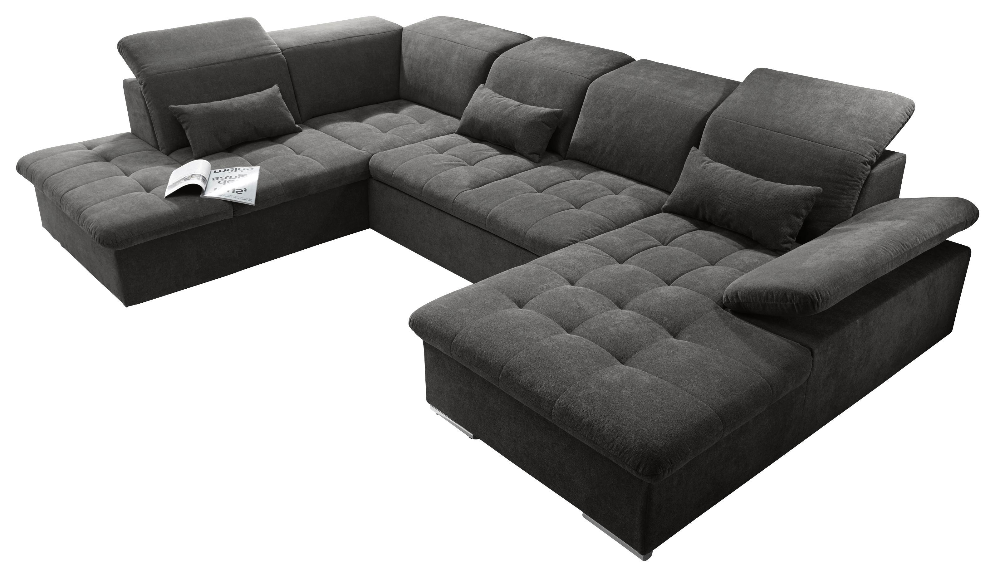 Wohnlandschaft in U-Form Wayne ca. 240x340x188 cm - Dunkelgrau/Silberfarben, KONVENTIONELL, Holzwerkstoff/Textil (240/340/188cm) - Carryhome