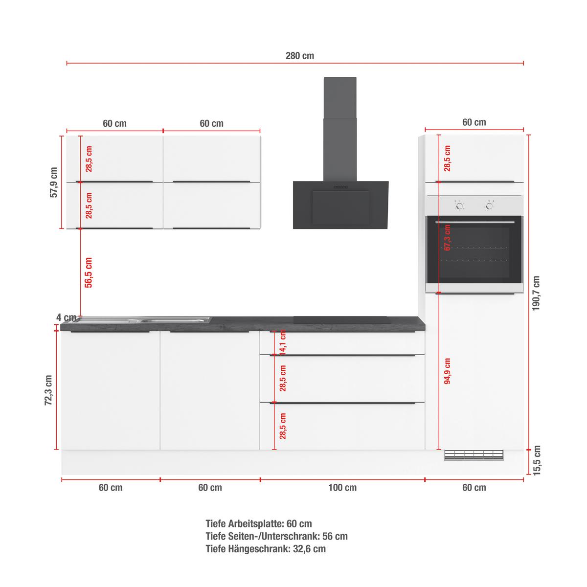 Küchenblock Ip3150 - Eichefarben/Graphitfarben, Trend, Holzwerkstoff (280cm) - Impuls