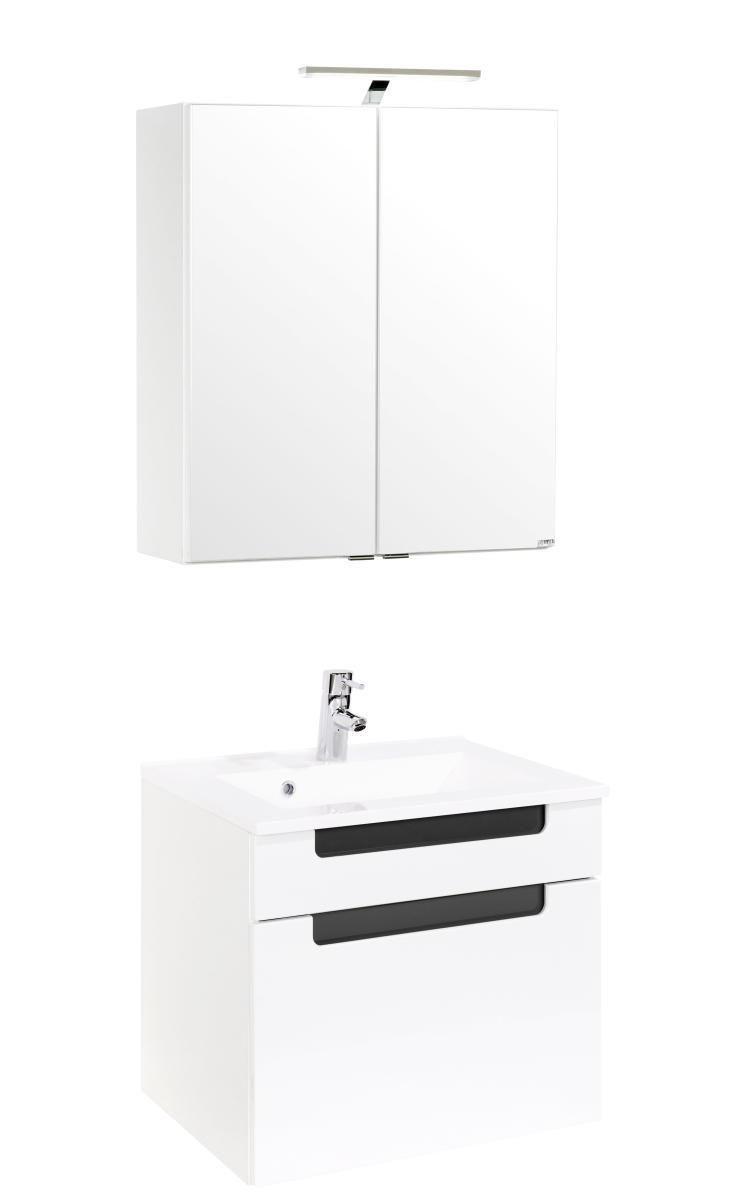 Badmöbel-Set 3-Tlg. inkl. LED Siena B: 60cm, Weiß+anthrazit - Anthrazit/Weiß, MODERN, Holzwerkstoff/Stein (60cm) - Held