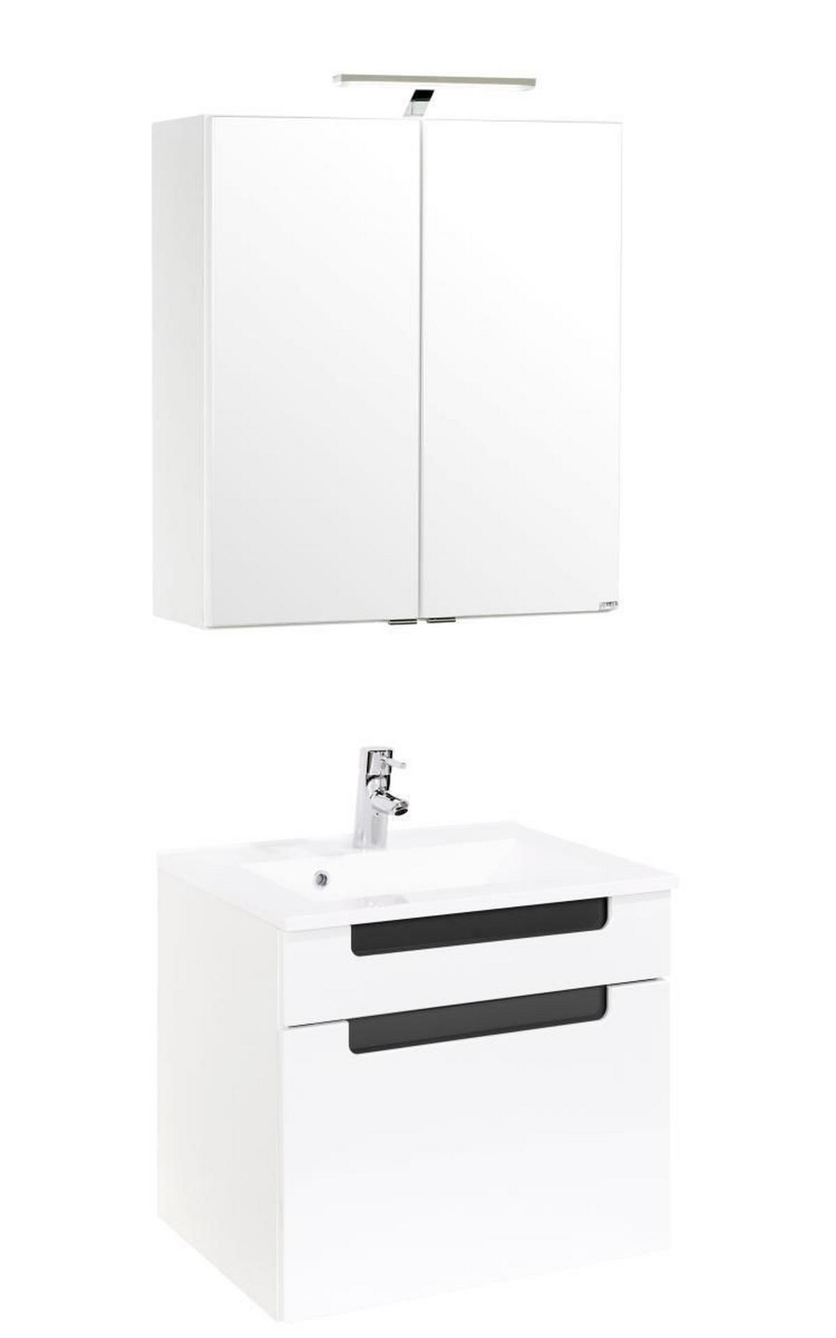 Badmöbel-set 3-tlg. Inkl. Led Siena B: 60cm, Weiß+anthrazit - Anthrazit/Weiß, MODERN, Holzwerkstoff/Stein (60cm) - Held