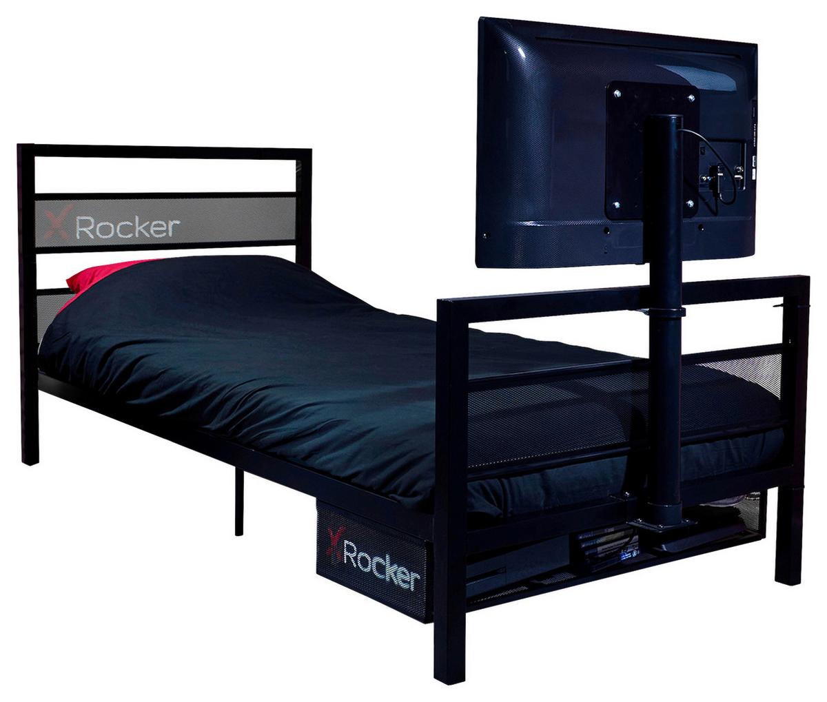 Kinderbett Basecamp 90x190cm Schwarz Mit Tv-Halterung - Schwarz, MODERN, Metall (90/190cm) - X Rocker