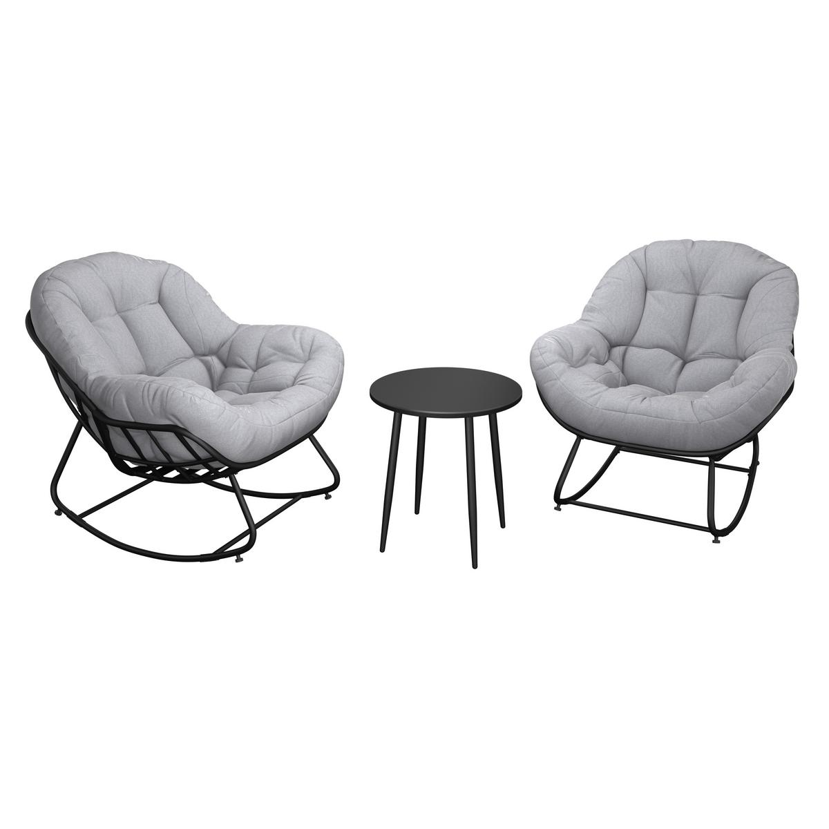 Záhradná sada na balkón ISABEL - čierna/svetlosivá, Modern, kov/textil (92/111/87cm) - Bessagi Garden