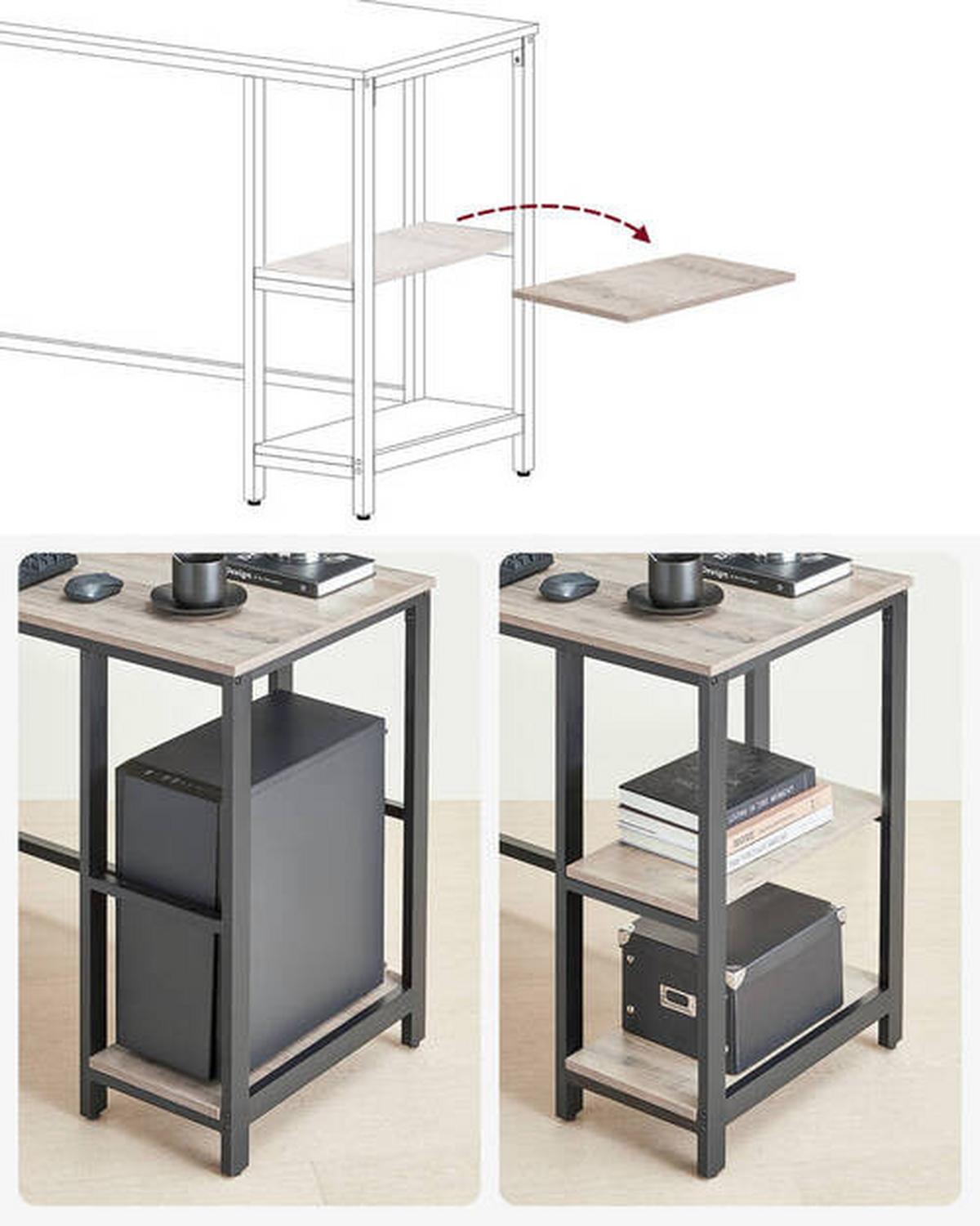 Eckschreibtisch Iron B:138 cm Eiche Dekor Grau - Eiche grau/Schwarz, Basics, Holzwerkstoff/Metall (138/138/76cm) - Boxxx