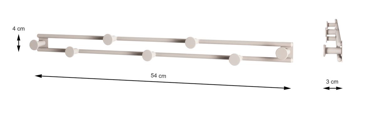 LIŠTA S HÁČIKMI BRUNO 7 - kašmírová, Trend, kov (54/4/3cm)