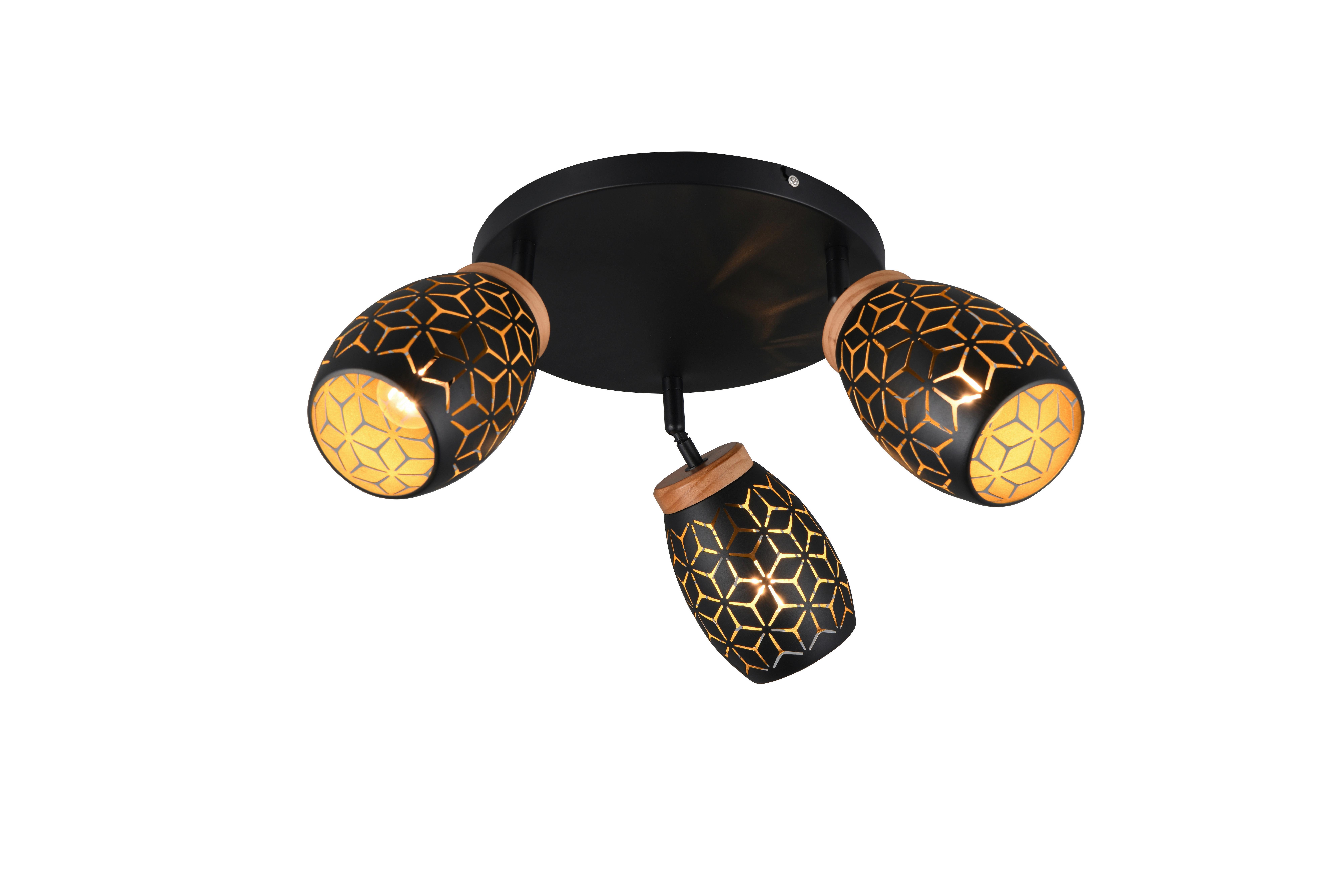 Deckenstrahler Bidar D: 58 cm Schwarz Kieferfarben Goldfarbe - Goldfarben/Schwarz, Trend, Holz/Metall (58/27cm)