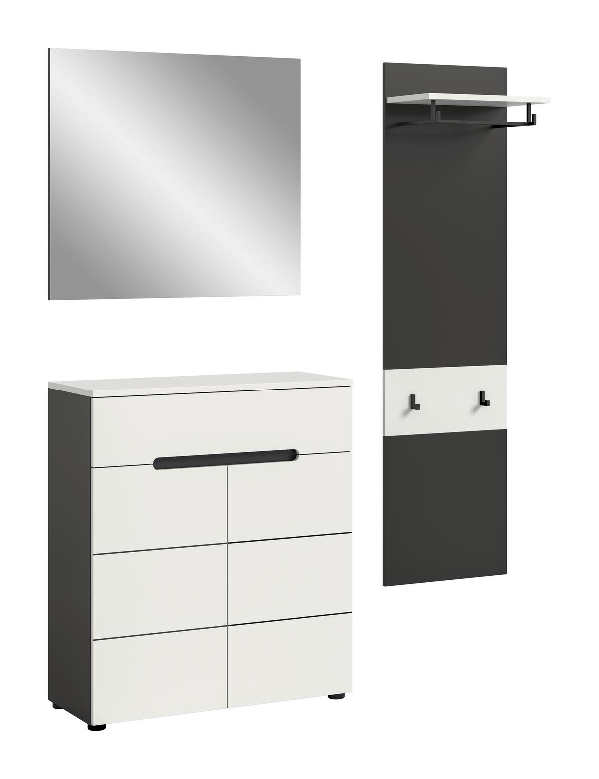 Garderobe Canu 3-Teilig Grau/Weiß B: 140 cm - Weiß, Design, Holzwerkstoff (140/190/37cm) - Livetastic