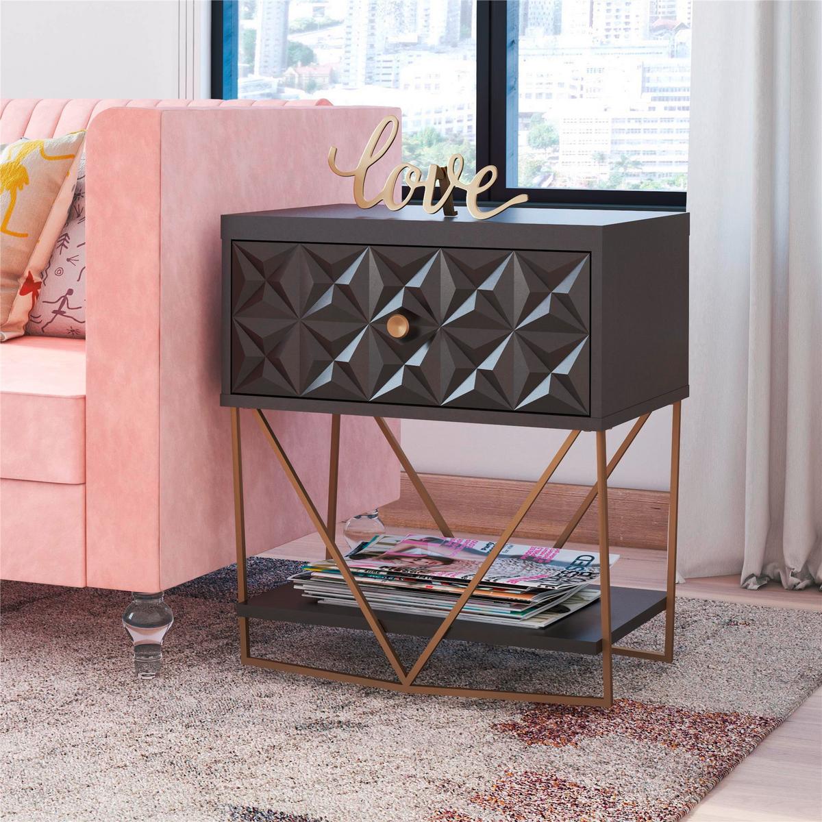 Beistelltisch Blair Schwarz L: 59 Cm - Goldfarben/Schwarz, Design, Holzwerkstoff/Metall (59/42/68cm) - MID.YOU