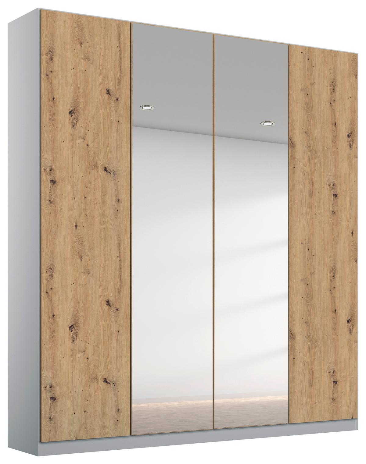 Drehtürenschrank Mit Spiegel 181 cm Alabama Extra Hellgrau - Silberfarben/Hellgrau, MODERN, Holzwerkstoff (181/229/54cm)