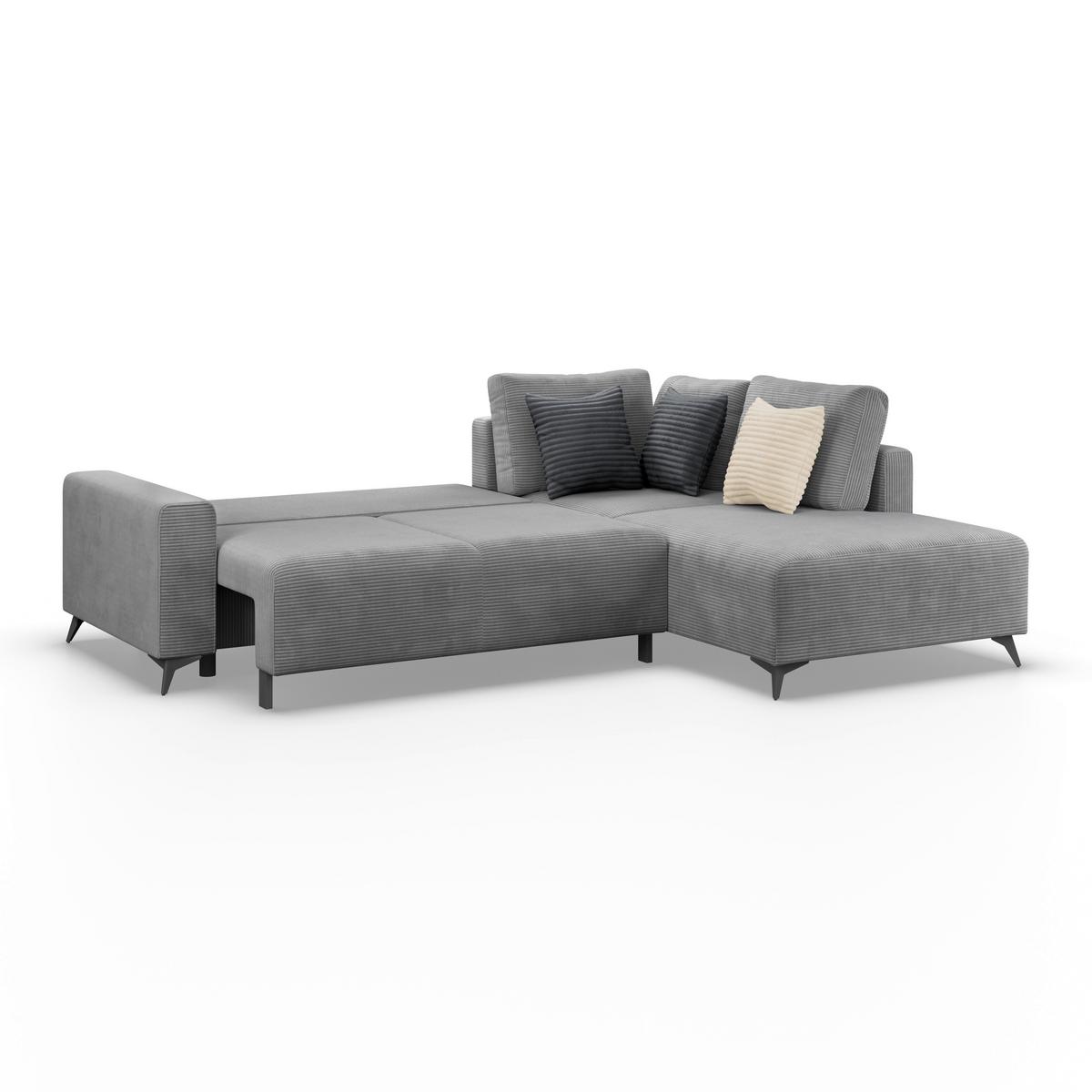 Ecksofa Mit Schlaffunktion Lincoln Grau Cord 270x212 Cm - Schwarz/Grau, MODERN, Textil (270/212cm)