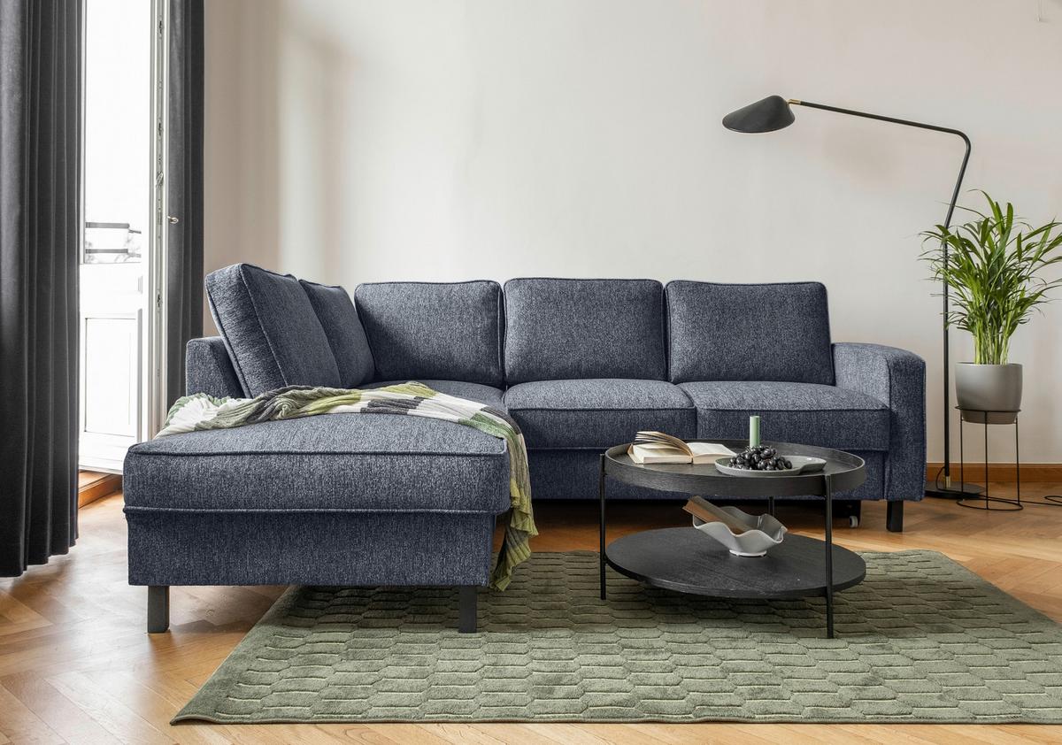 Ecksofa Molly Dunkelblau S: 198x233 cm - Schwarz/Dunkelblau, Textil (198/233cm) - MID.YOU