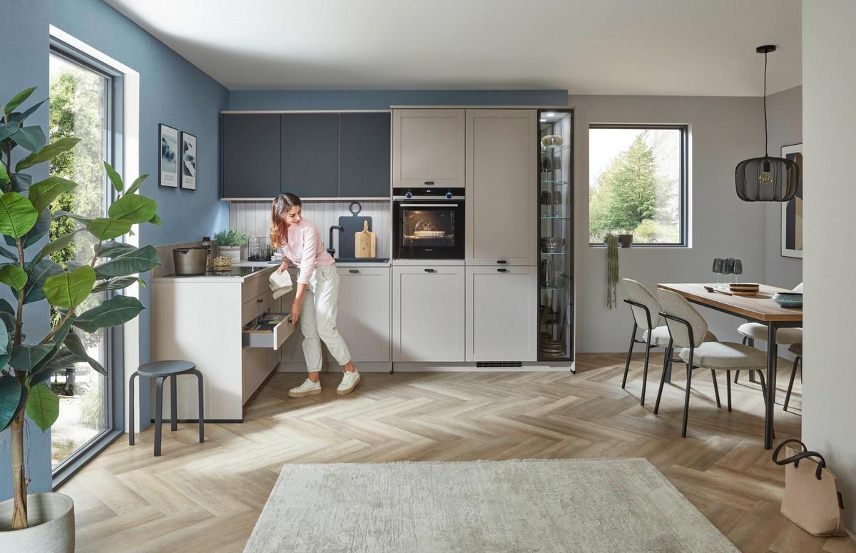 Eckküche Fermo/Eastbourne - Hellbraun/Blau, MODERN, Holzwerkstoff (181,8/303,4cm) - Vertico