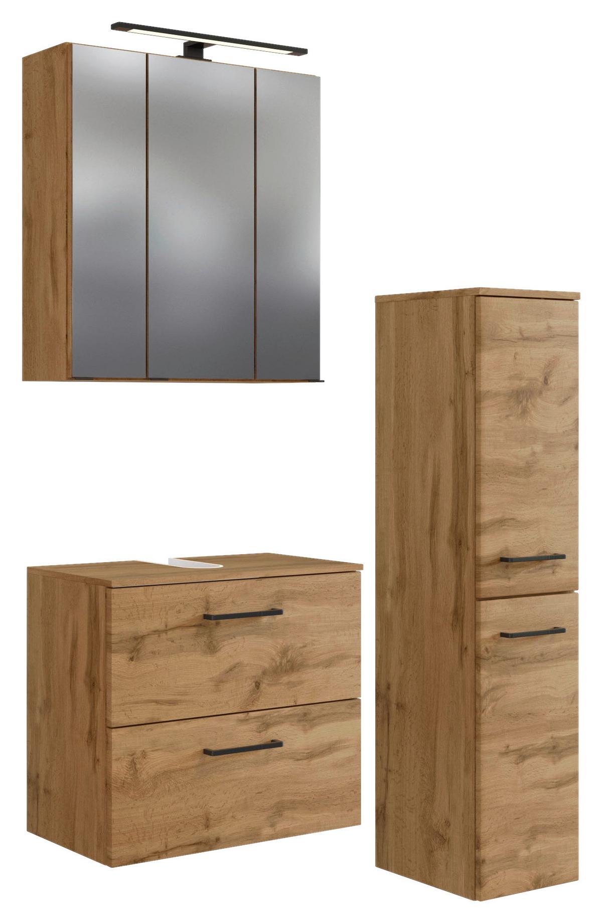 Badmöbel-Set Manchester B: 90 cm Eiche Wotan Dekor - Eichefarben, MODERN, Holzwerkstoff (90cm) - Held
