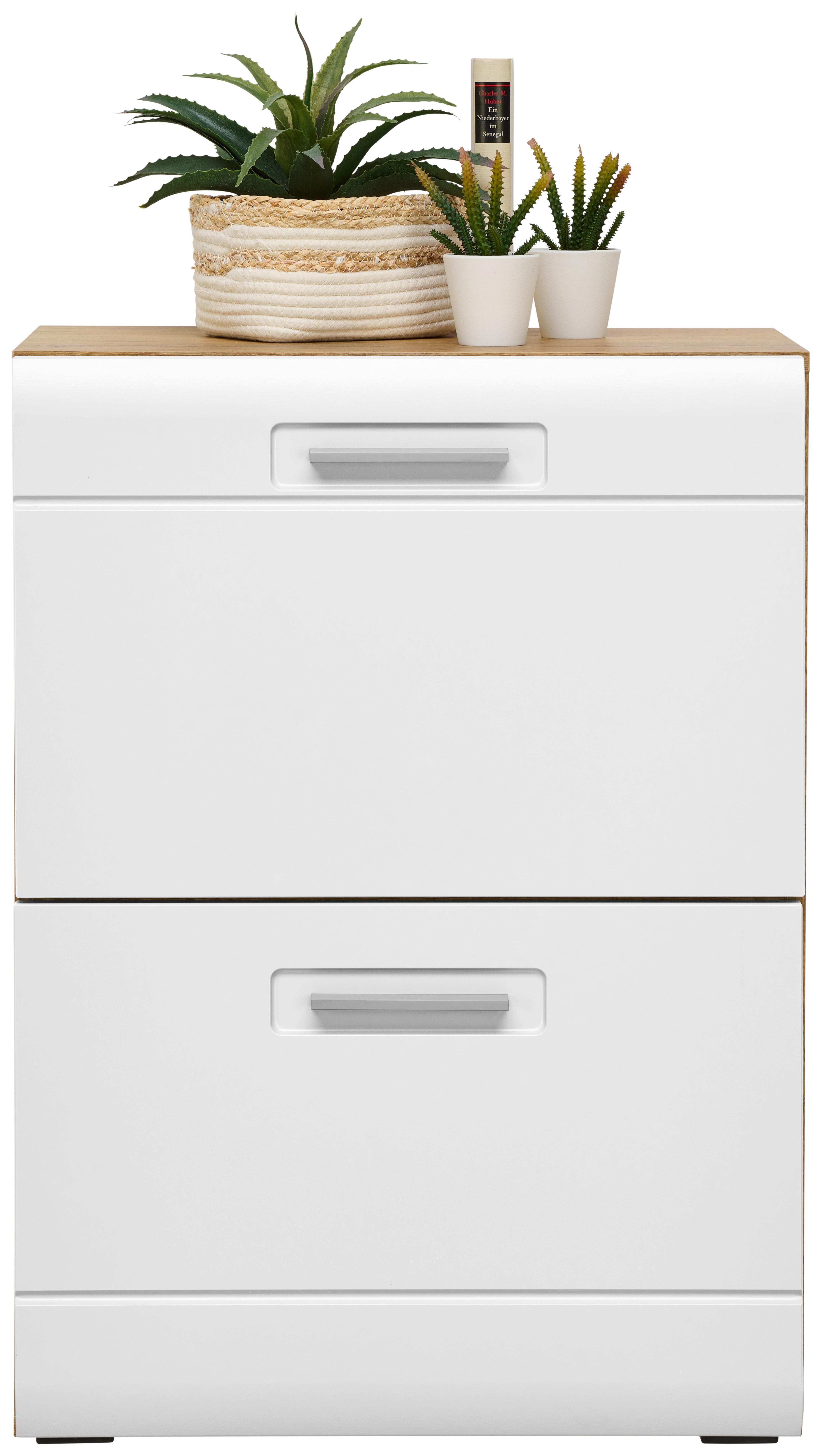 Schuhschrank in Weiß und Eiche Dekor