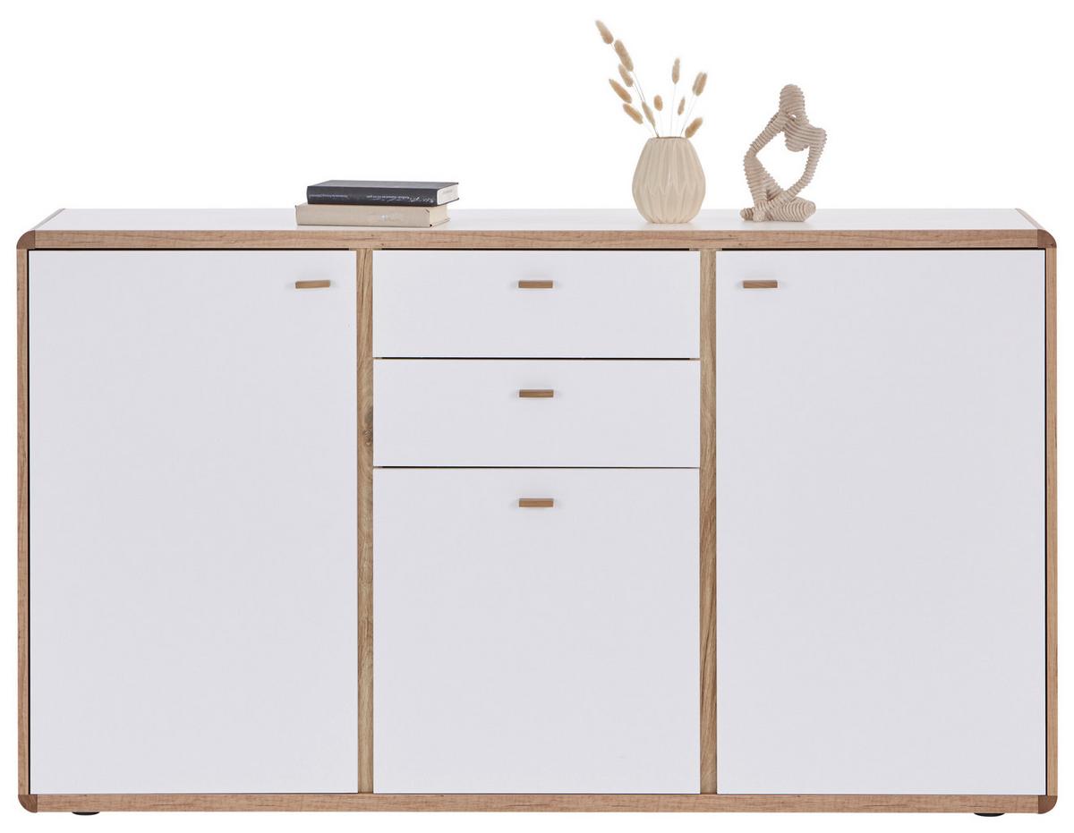 Kommode B: 158 cm Ronda Weiß/Eiche Dekor - Eichefarben/Weiß, MODERN, Holzwerkstoff (158/90/40cm)