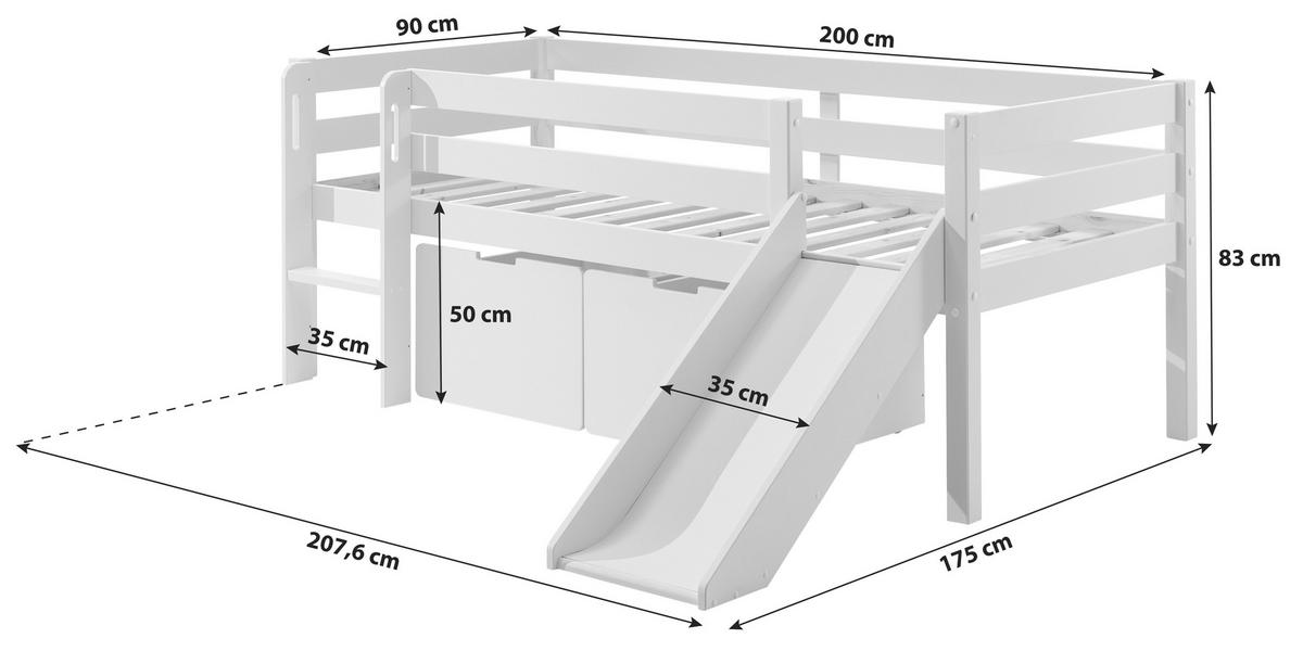 Posteľ s priestorom na hranie PINO - biela, Modern, drevo/kompozitné drevo (90/200cm) - MID.YOU