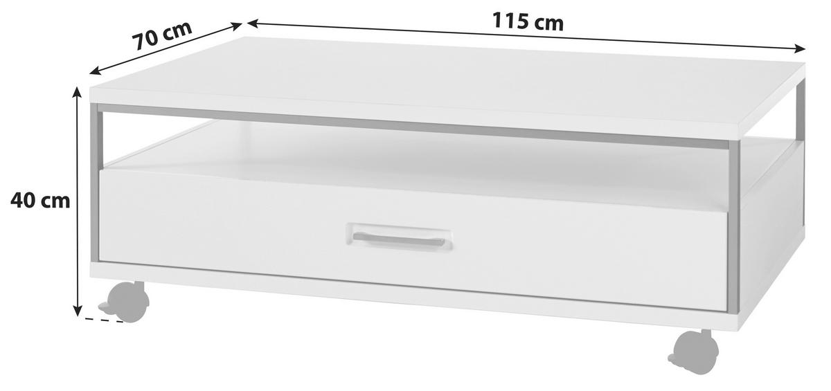 Couchtisch mit Lade Trento Silberfarben/Weiß - Silberfarben/Weiß, Design, Holzwerkstoff/Kunststoff (115/70/40cm) - Livetastic