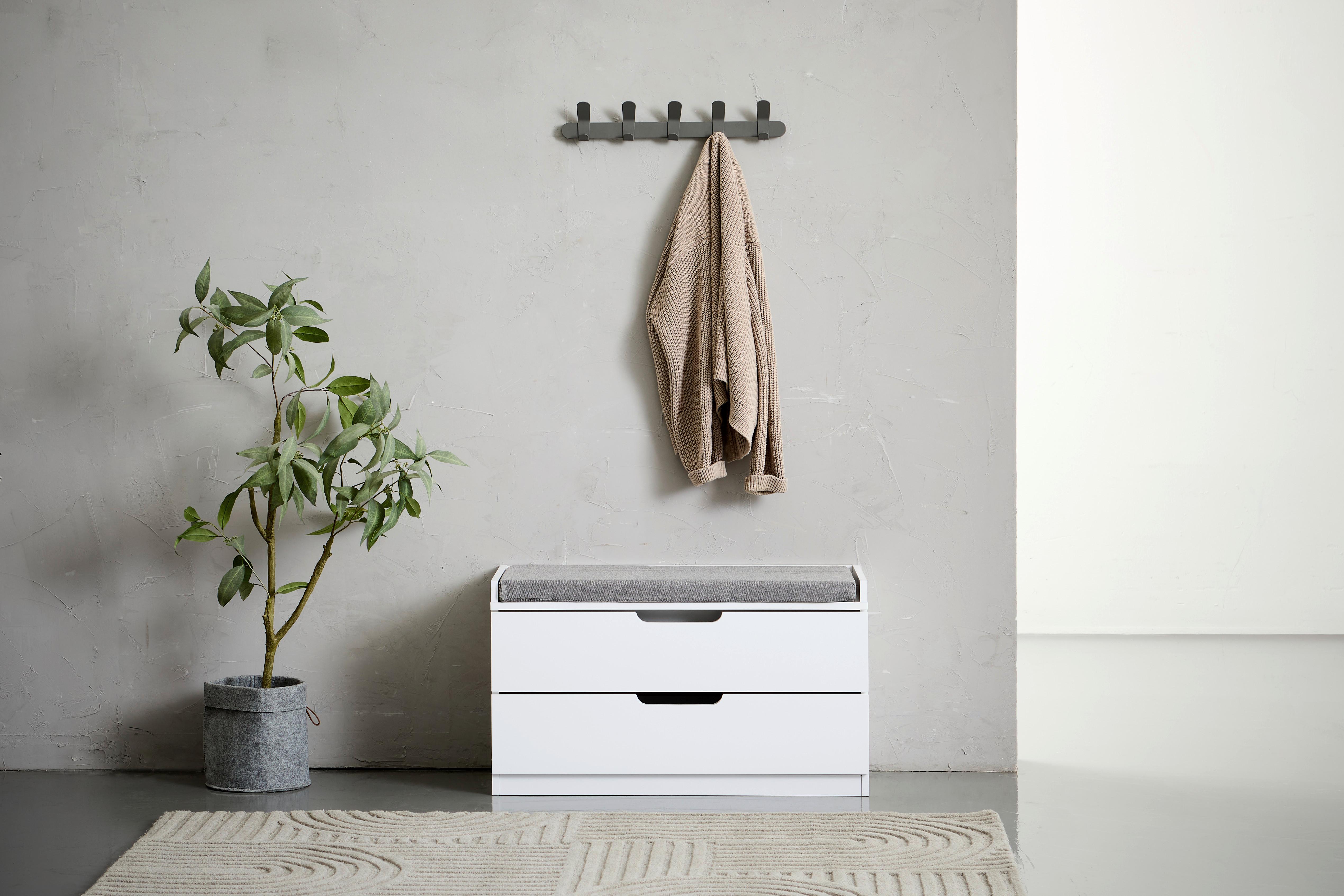 Garderobenbank Vestario B: 80cm + Laden, Weiß/grau