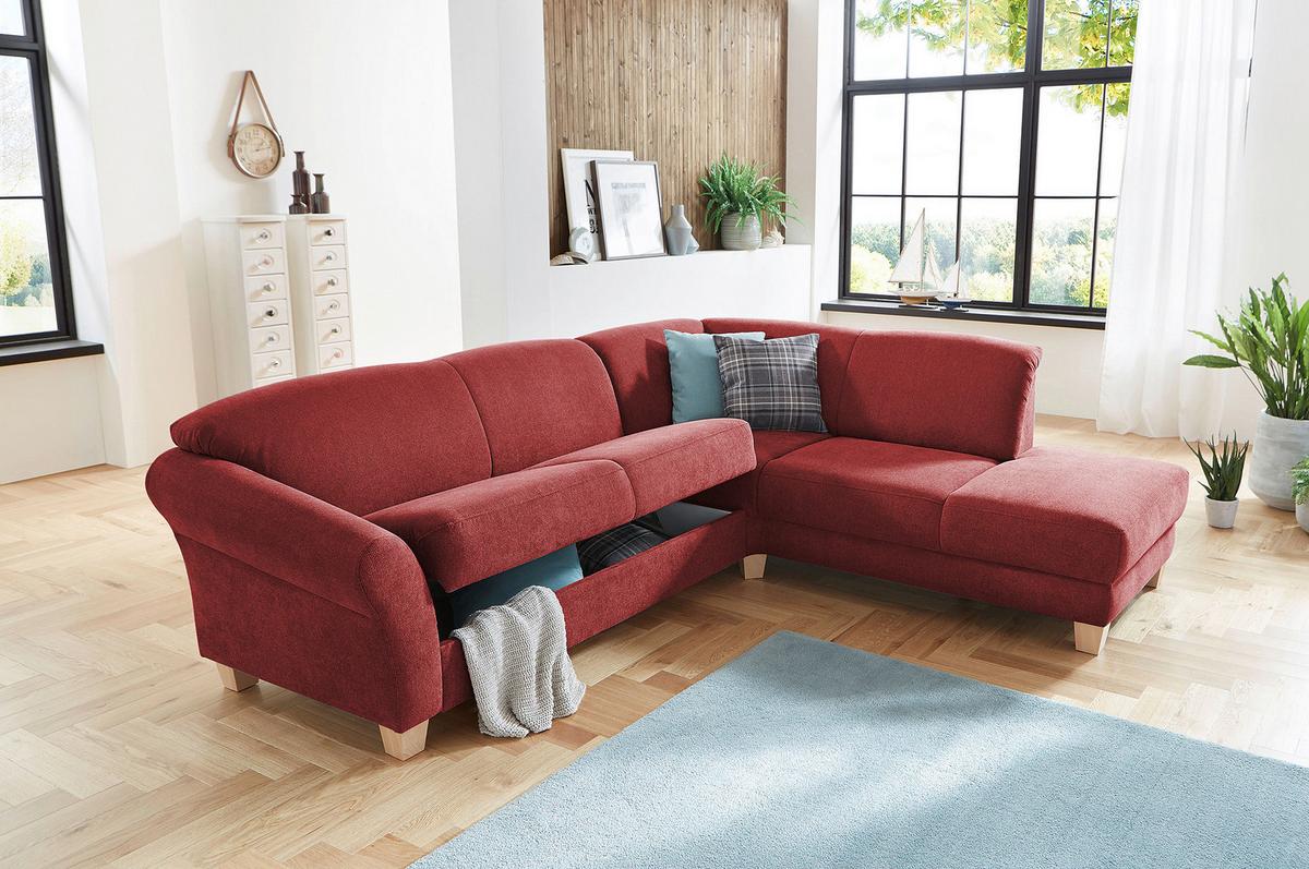 Ecksofa Gotland rot mit Bettkasten, 257x212 cm - Rot/Naturfarben, KONVENTIONELL, Textil (257/212cm) - Sit & More