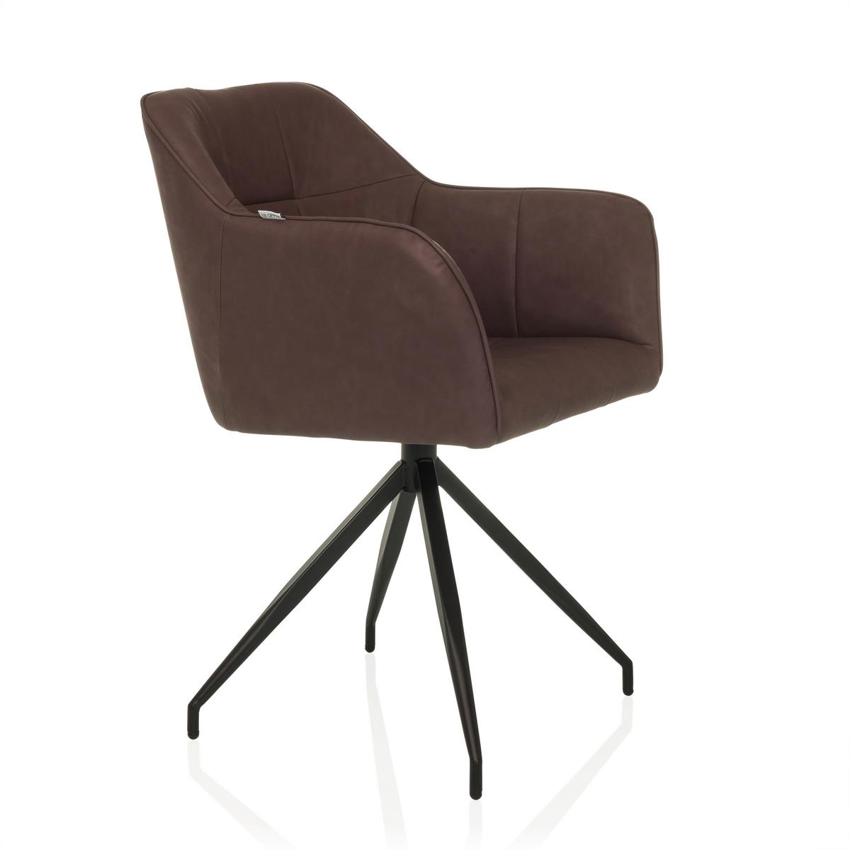 Armlehnstuhl Elverum Dunkelbraun B: 61 Cm - Dunkelbraun/Schwarz, MODERN, Leder/Metall (61/90/56cm) - MID.YOU