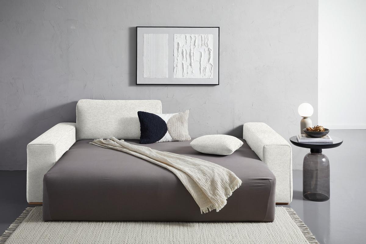 Schlafsofa Vouge Beige Bettkasten, B: 255 Cm - Beige/Buchefarben, KONVENTIONELL, Textil (255/86/123cm) - Livetastic