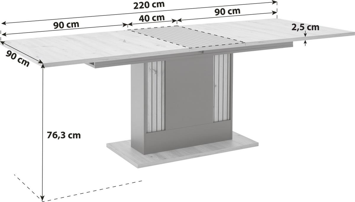 Ausziehtisch Amare 180 cm 180-220x76,3x90cm Artisaneiche - MODERN, Holzwerkstoff (180-220/76,3/90cm)