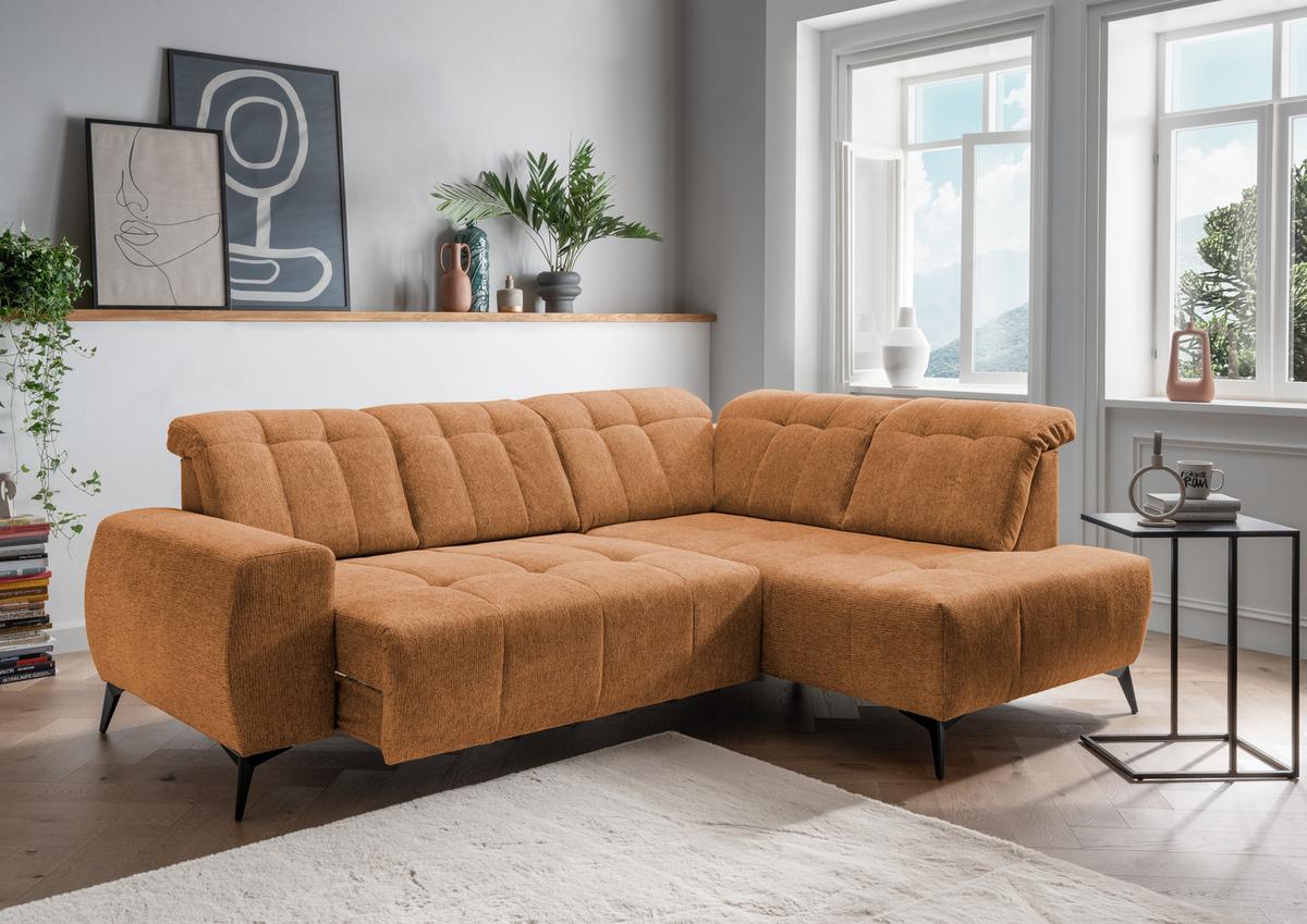 Ecksofa Mit Usb Anschluss Sano, Currygelb, S: 261x200 Cm - Currygelb/Schwarz, MODERN, Textil (261/200cm) - Livetastic