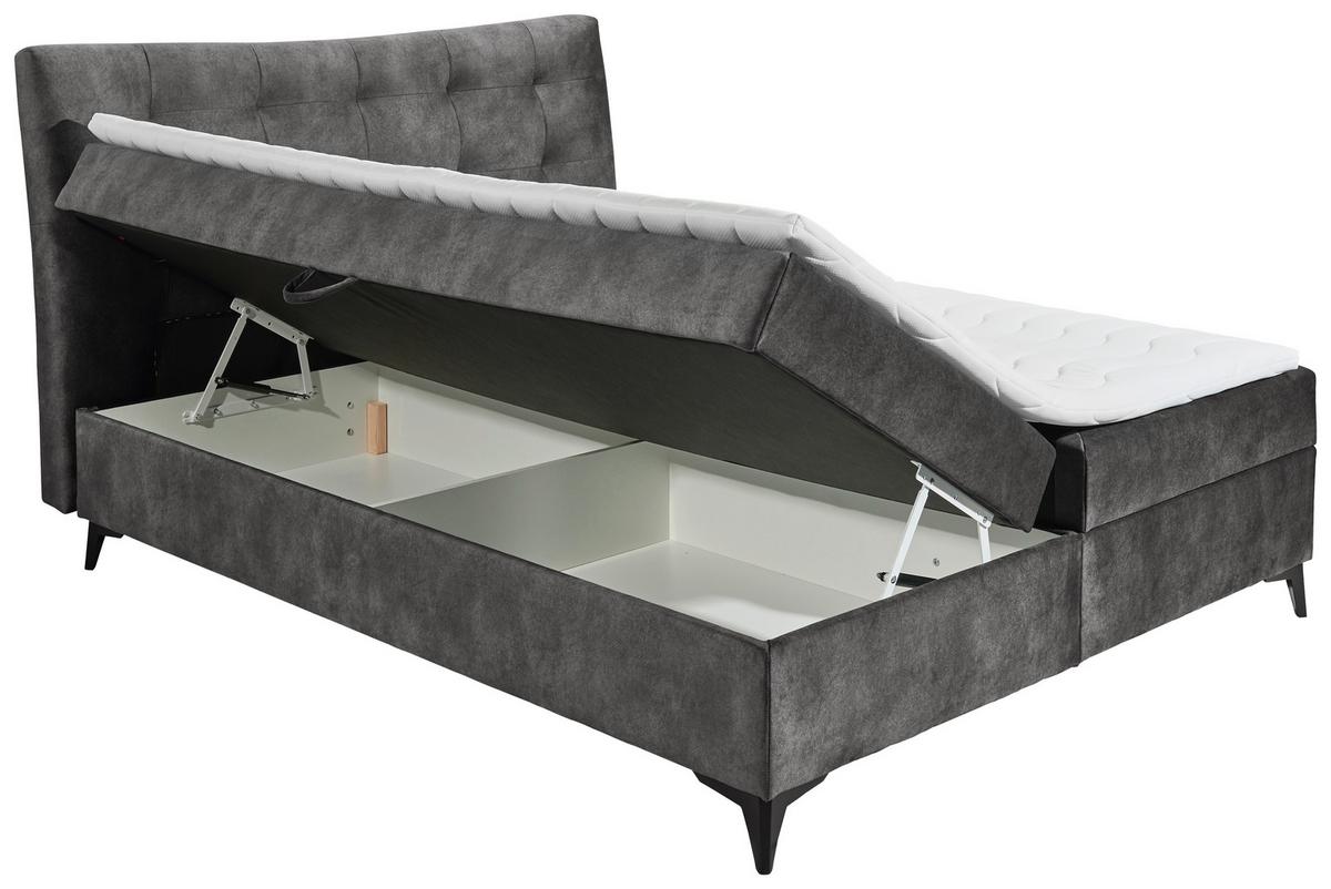 Boxbett mit Topper+bettkasten 180x200 cm Melrose - Anthrazit/Schwarz, MODERN, Holzwerkstoff/Textil (180/200cm) - MID.YOU